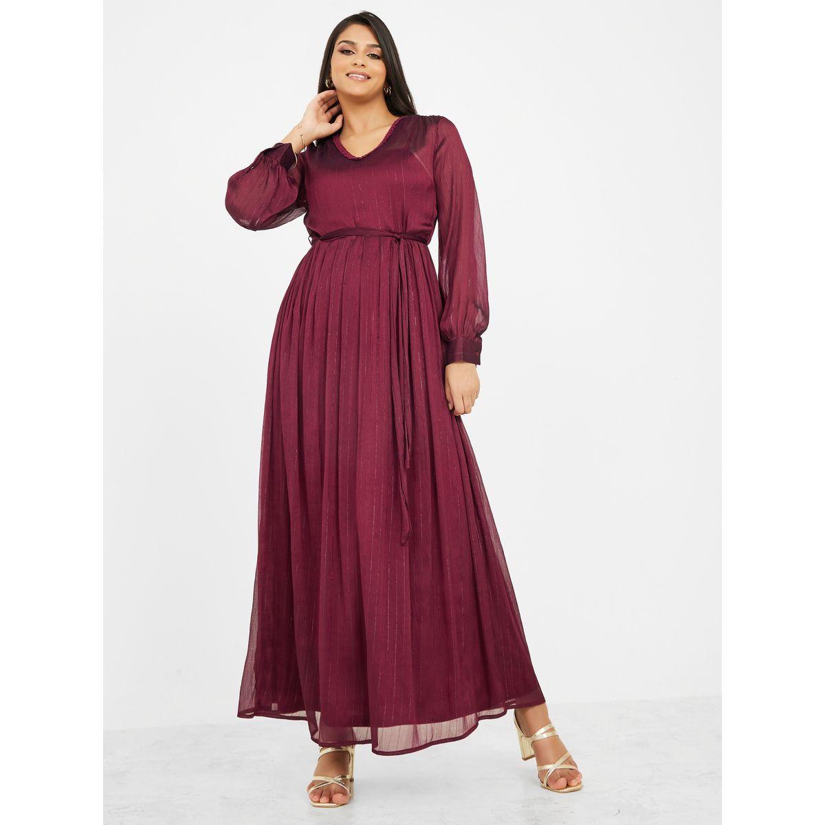 فستان طويل مخطط بنسيج لوريكس-women-clothing-dresses-image-1
