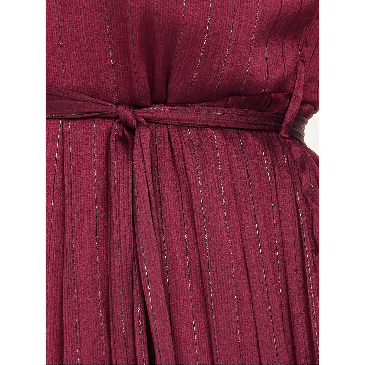 Styli Lurex Striped A-Line Maxi Dress with Self Tie Belt-women-clothing-dresses-image-3