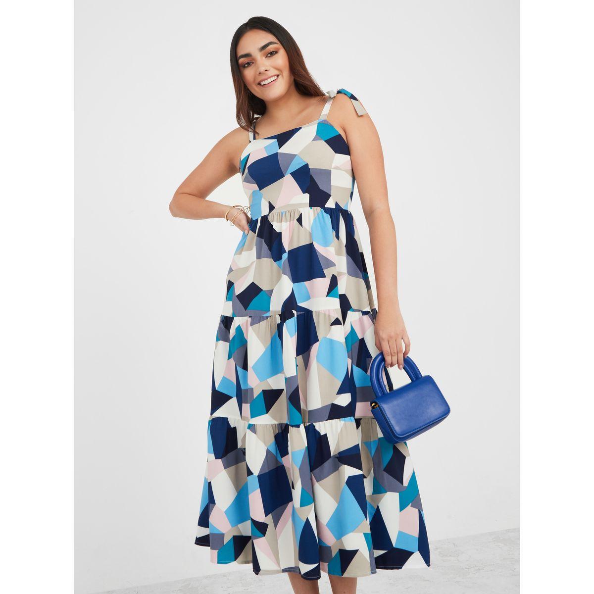 فستان ميدي مطبع بطبعة هندسية-women-clothing-dresses-image-1
