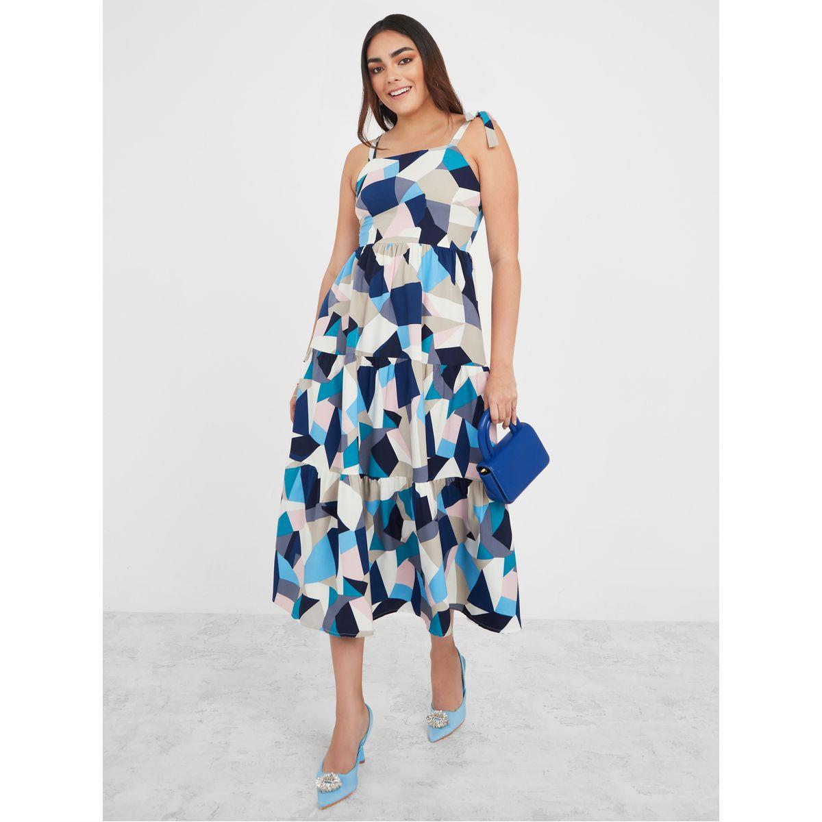 Styli Strappy Geometric Print A-Line Midi Dress-women-clothing-dresses-image-2