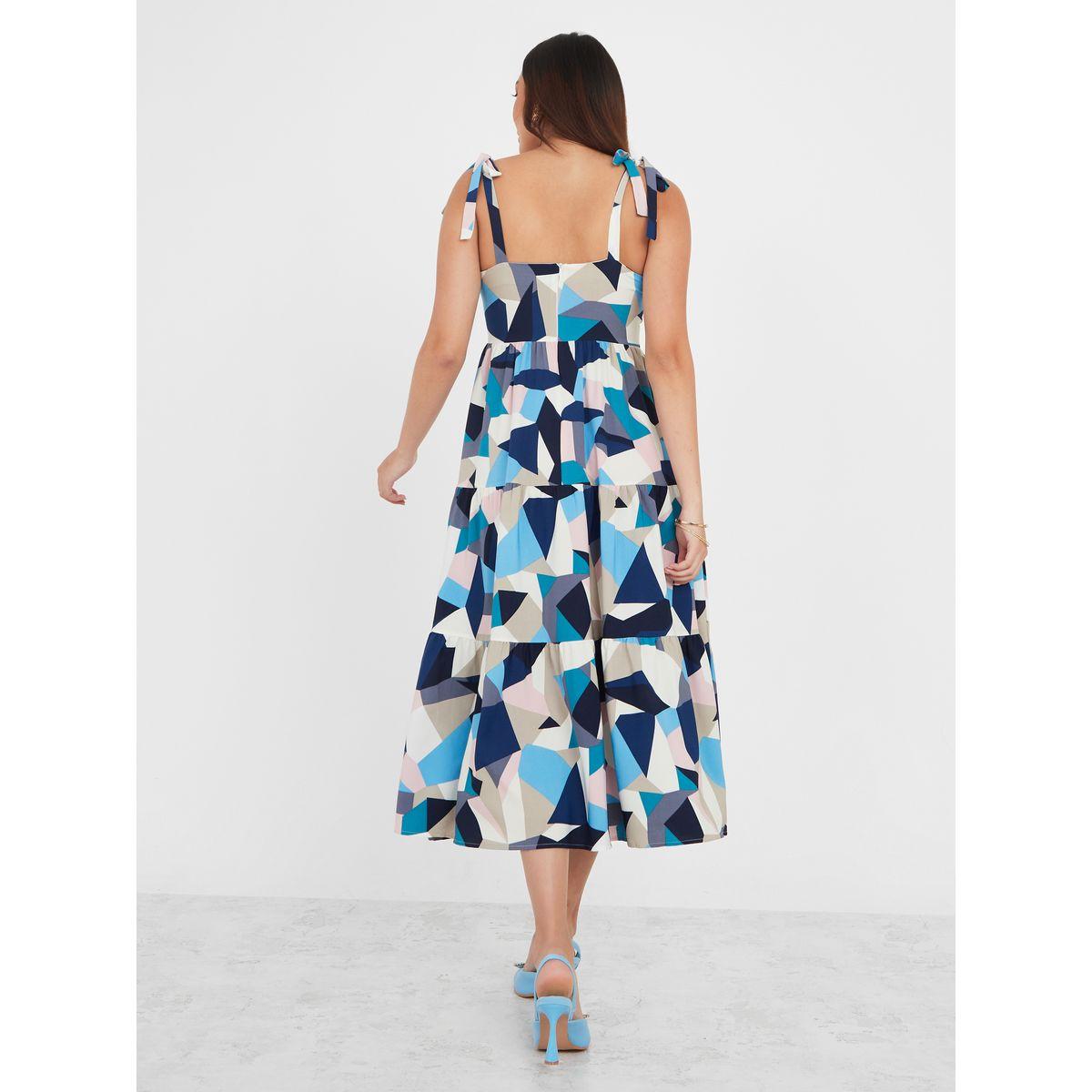 Styli Strappy Geometric Print A-Line Midi Dress-women-clothing-dresses-image-4