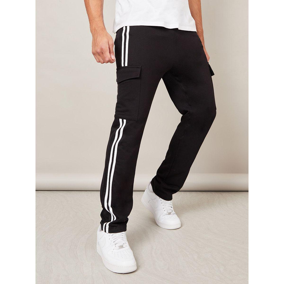 Styli Open Hem Cargo Joggers with Side Tape-men-clothing-bottoms-joggers-image-2