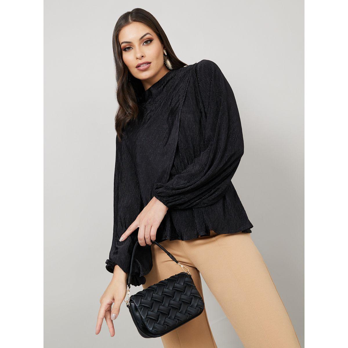 بلوزة بليسيه بأكمام كيب-women-clothing-shirtsandblouses-blouses-image-1