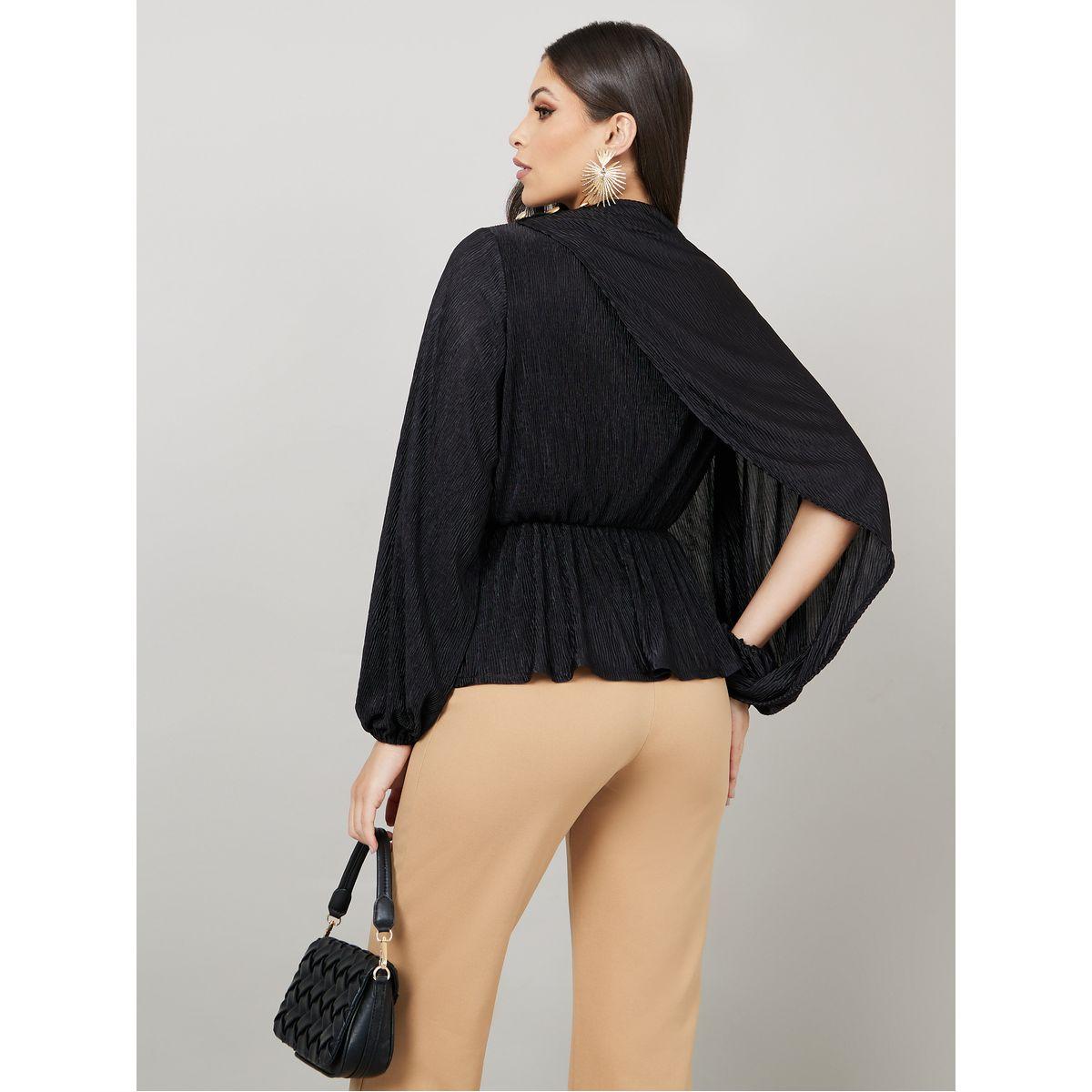 Styli Limited Asymmetric Cape Blouson Plisse Blouse-women-clothing-shirtsandblouses-blouses-image-4