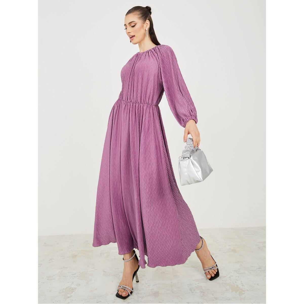 Styli Pleated Gathered Waist Detail Maxi Dress-women-clothing-dresses-image-1