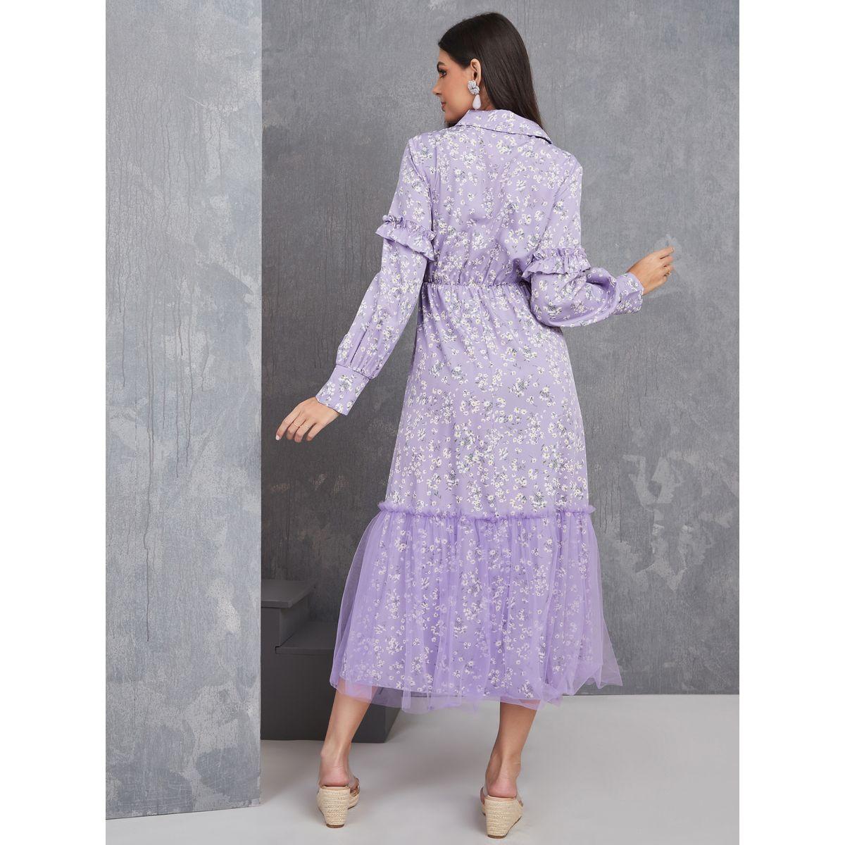 Styli Mesh Detail Hem Ditsy Print Collared Midi Dress-women-clothing-dresses-image-4