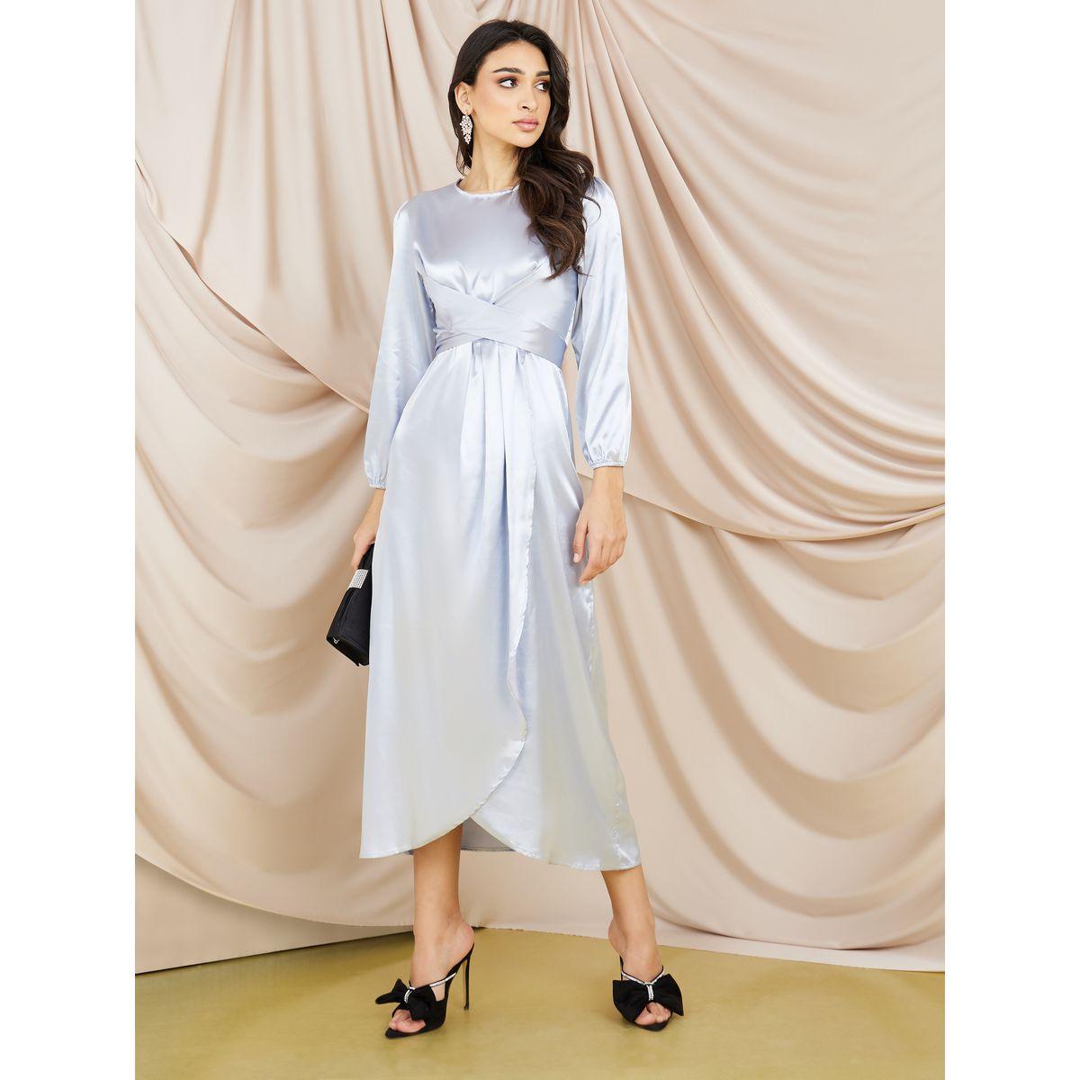 Styli Wrap Front Satin A-Line Midi Dress-women-clothing-dresses-image-1