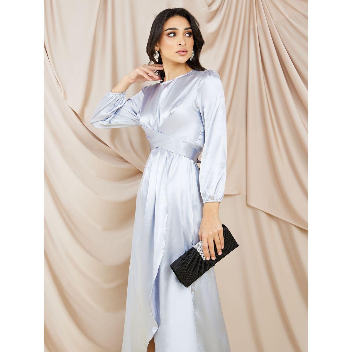 Styli Wrap Front Satin A-Line Midi Dress-women-clothing-dresses-image-2