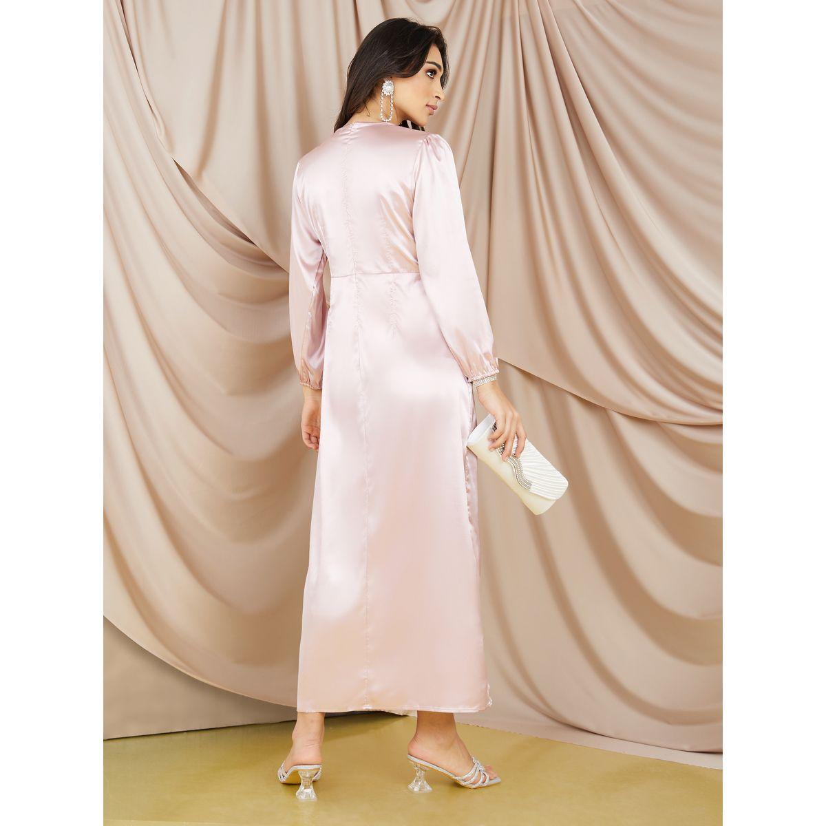 فستان طويل ساتان بربطة امامية-women-clothing-dresses-image-1