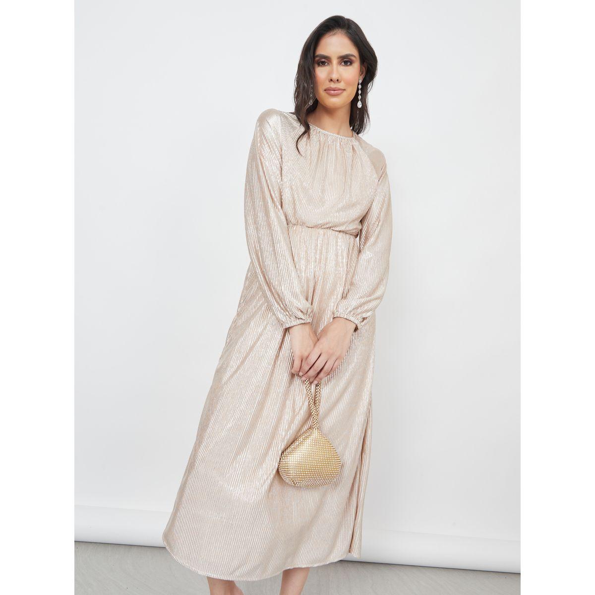 Styli Metallic Plisse A-Line Midi Dress-women-clothing-dresses-image-2