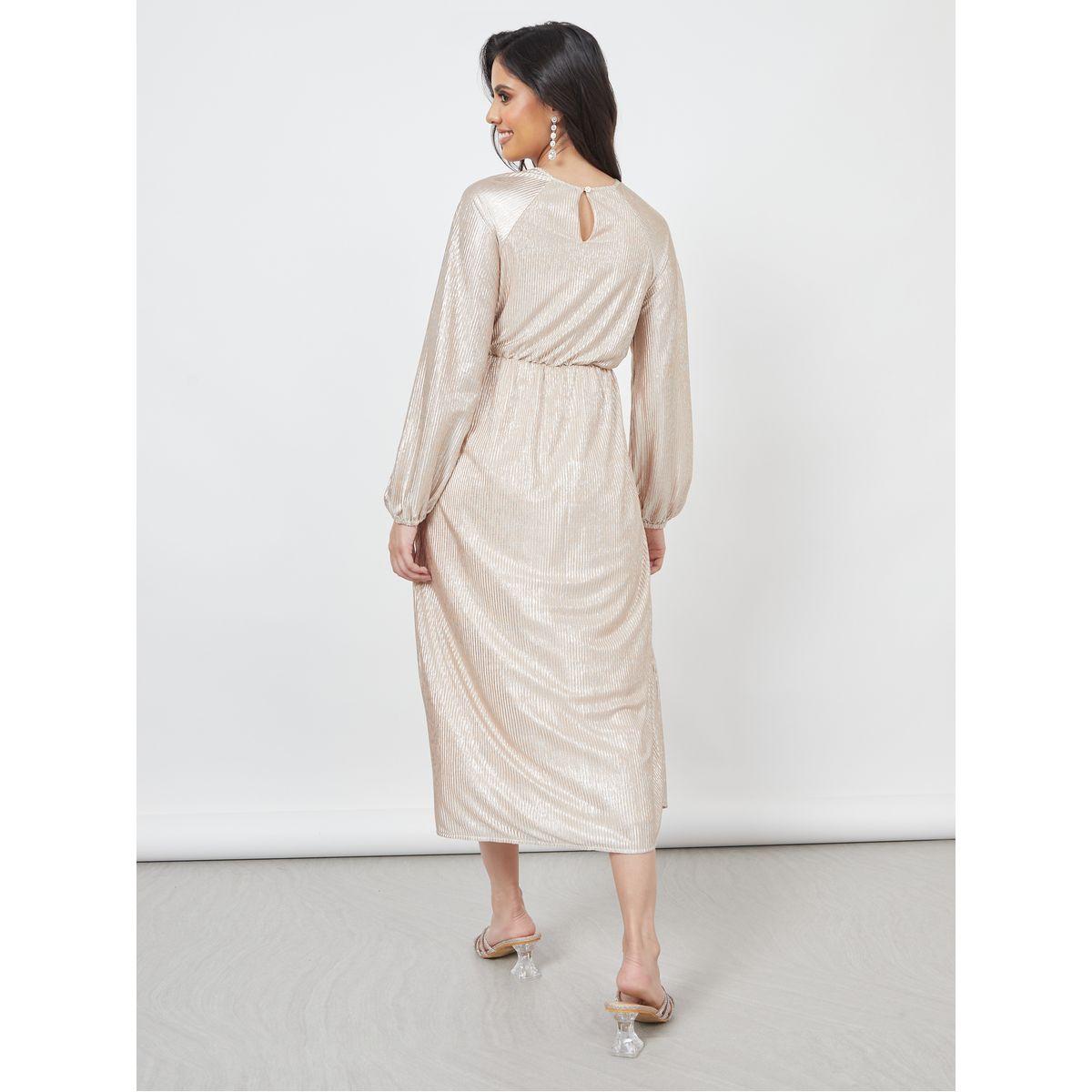Styli Metallic Plisse A-Line Midi Dress-women-clothing-dresses-image-4