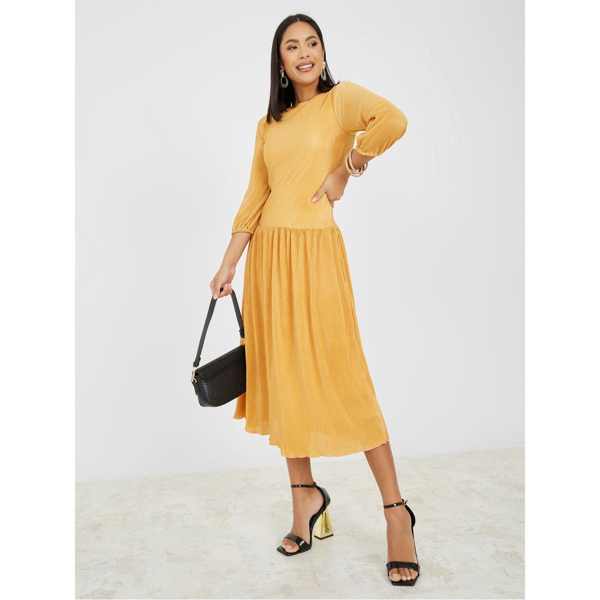 فستان ميدي بليسيه مزين بكسرات-women-clothing-dresses-image-1