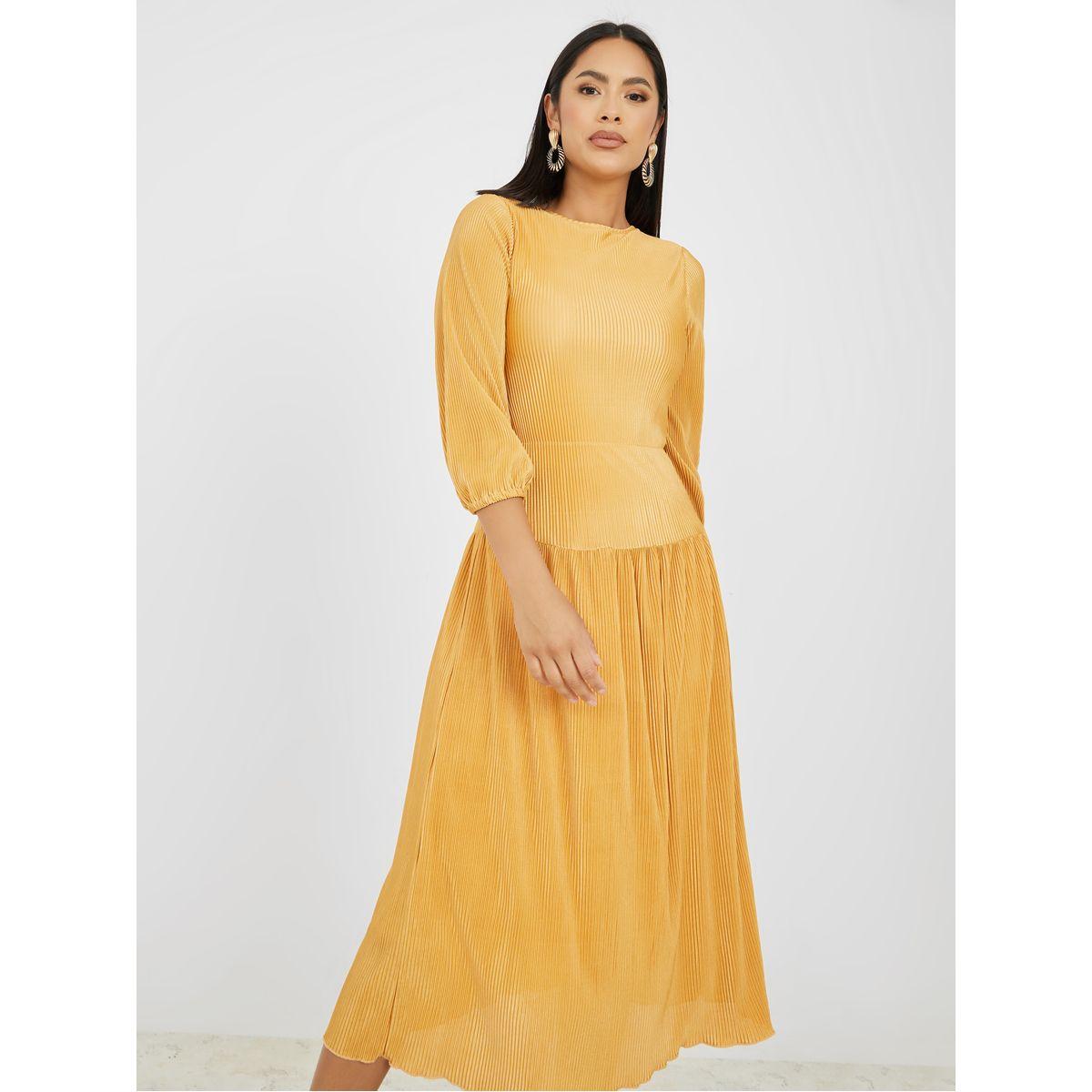 Styli 3/4 Sleeve Plisse A-Line Midi Dress-women-clothing-dresses-image-2