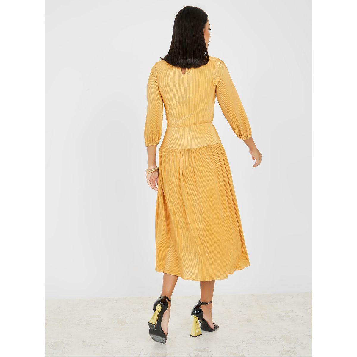فستان ميدي بليسيه مزين بكسرات-women-clothing-dresses-image-4
