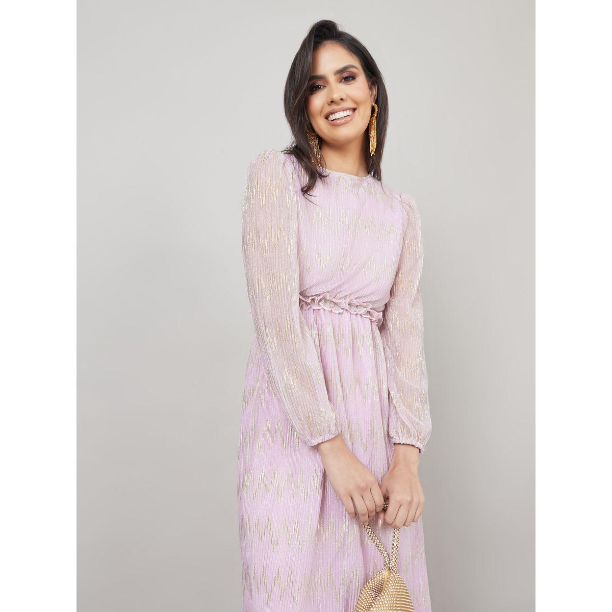 فستان ميدي جورجيت بياقة دائرية-women-clothing-dresses-image-2