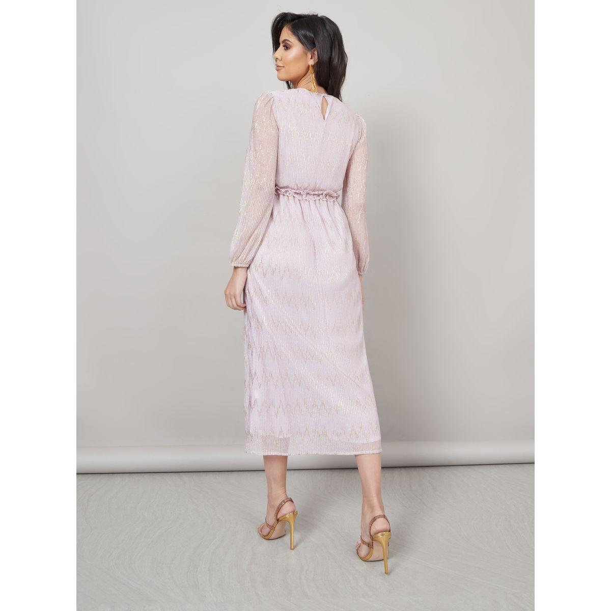 Styli Round Neck Shimmer Georgette A-Line Midi Dress-women-clothing-dresses-image-4