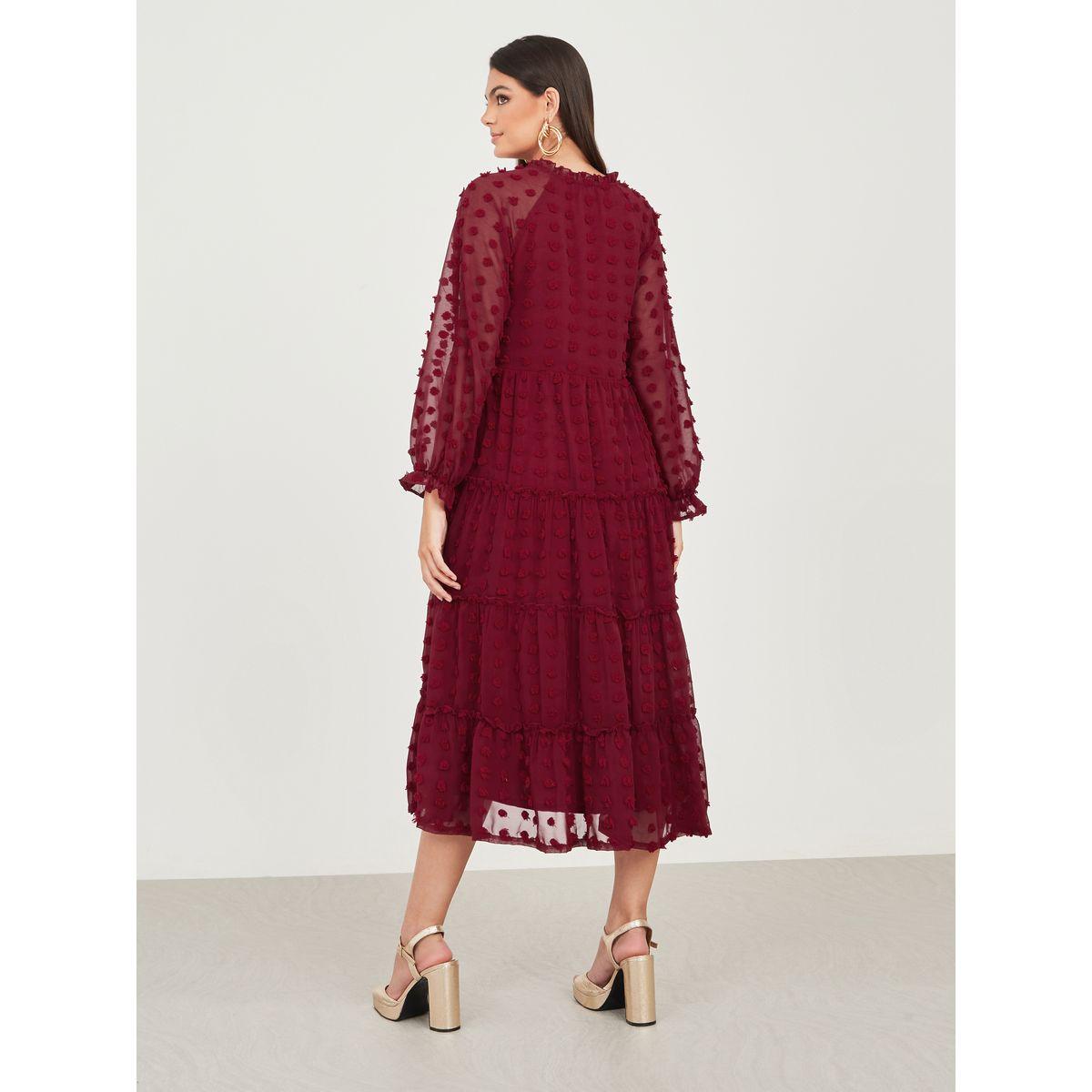 Styli Dobby Tiered Midi Dress with Button Loop-women-clothing-dresses-image-4