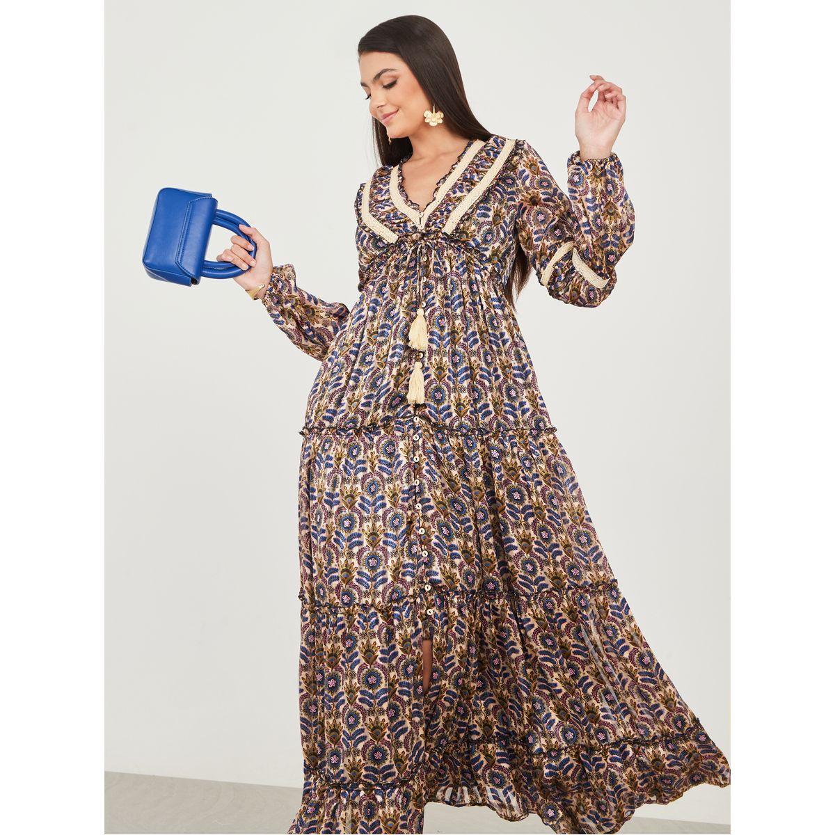 Styli All Over Print Tassel Detail A-Line Maxi Dress-women-clothing-dresses-image-1