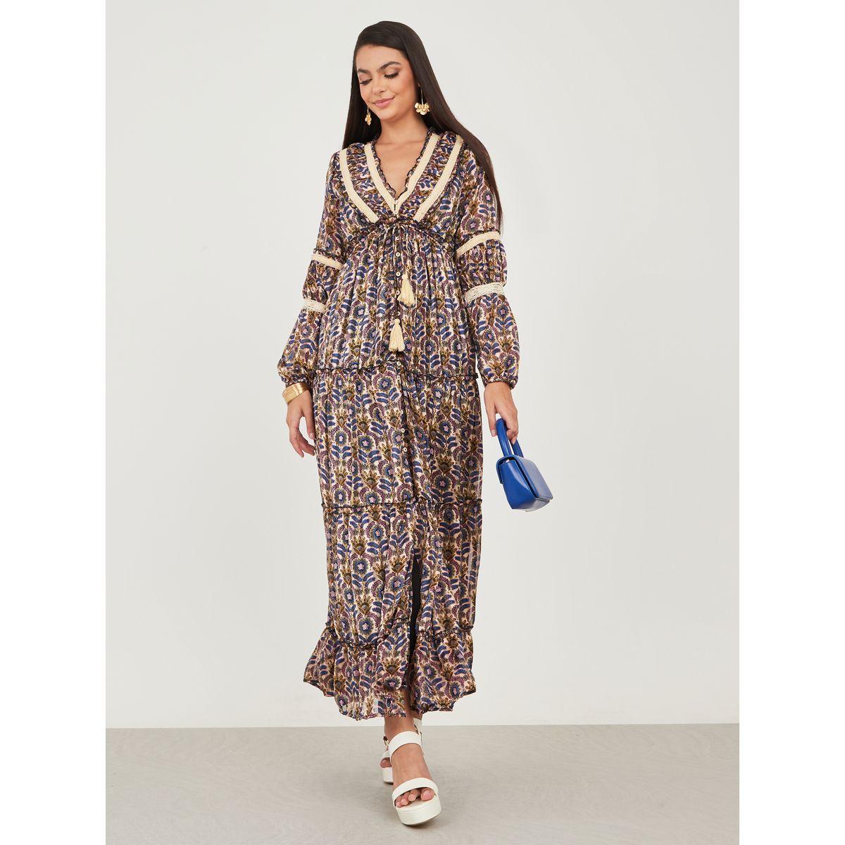 Styli All Over Print Tassel Detail A-Line Maxi Dress-women-clothing-dresses-image-2