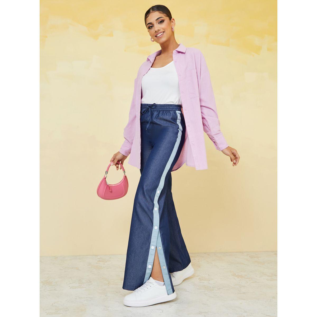 Styli Straight Pants with Side Popper Button-women-clothing-bottoms-trousers-image-2
