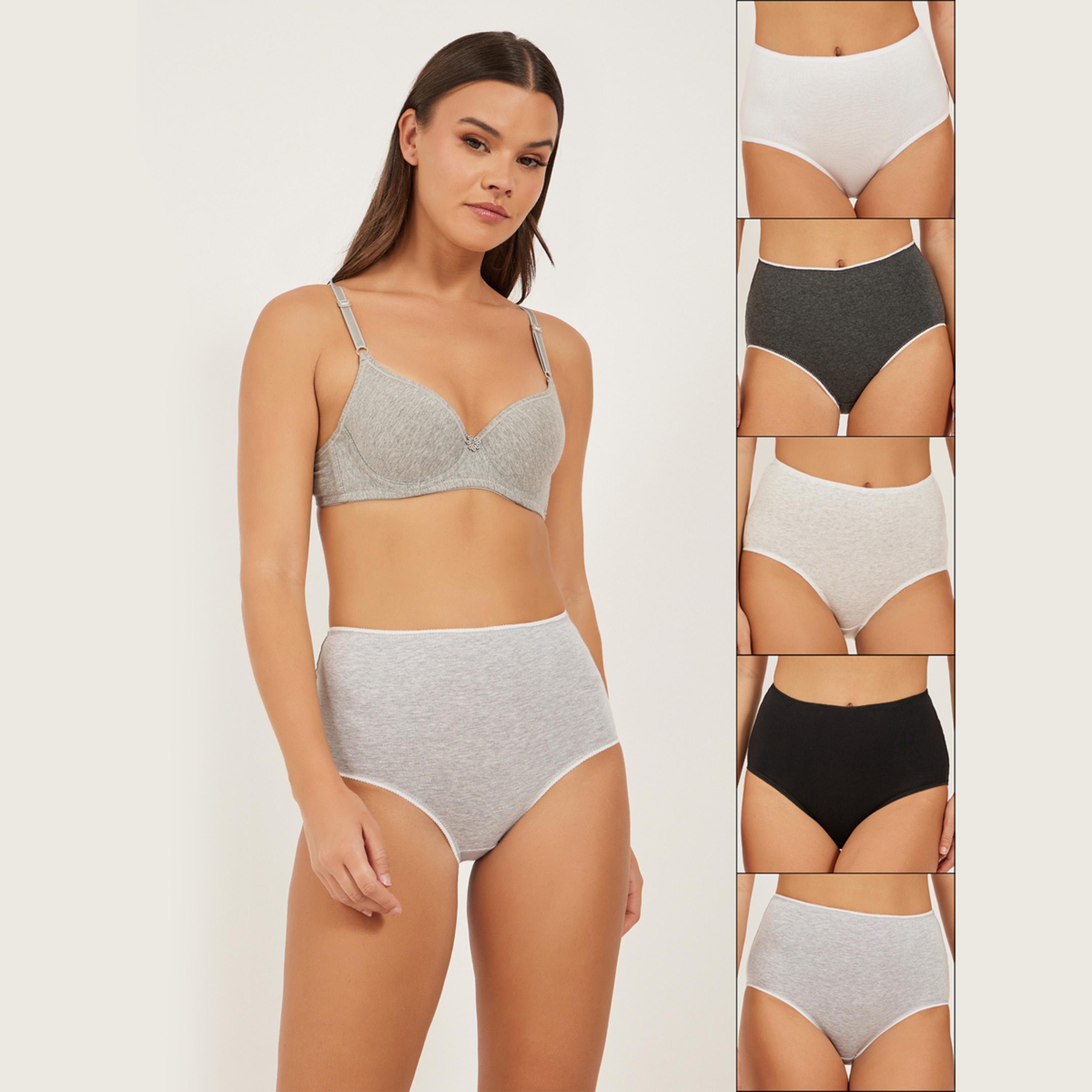 Styli Pack of 5 - Solid Cotton Full Briefs-women-clothing-lingerie-panties-image-1