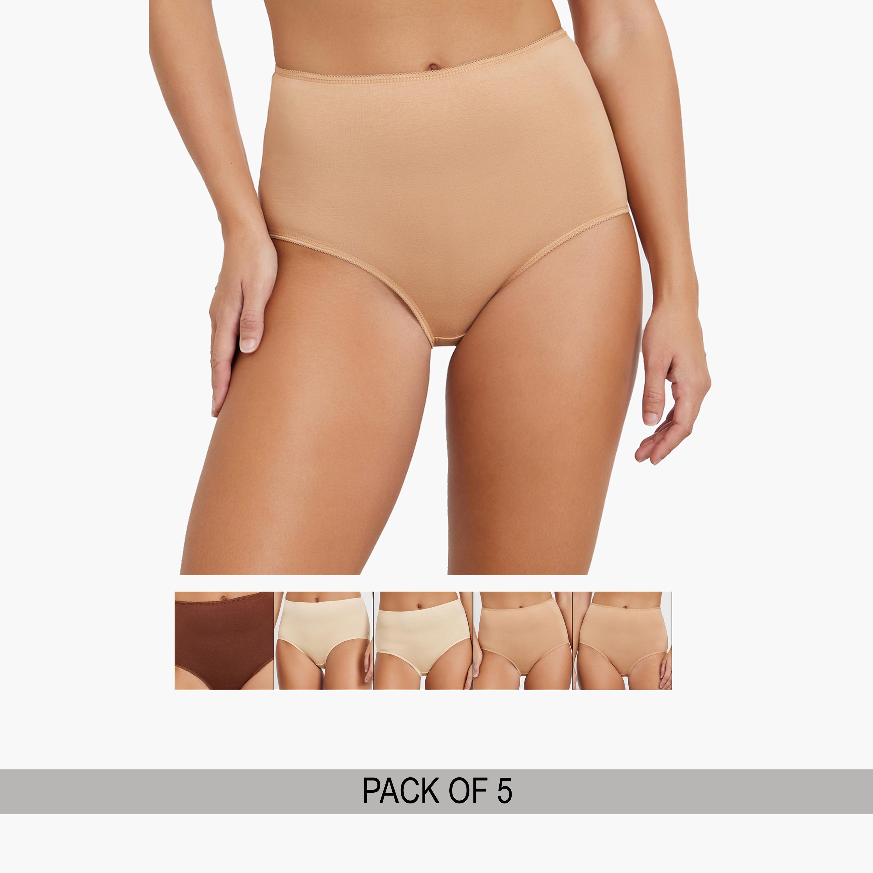 ستايلي - مجموعة من 5 - سراويل داخلية كاملة من القطن سادة-women-clothing-lingerie-panties-image-6