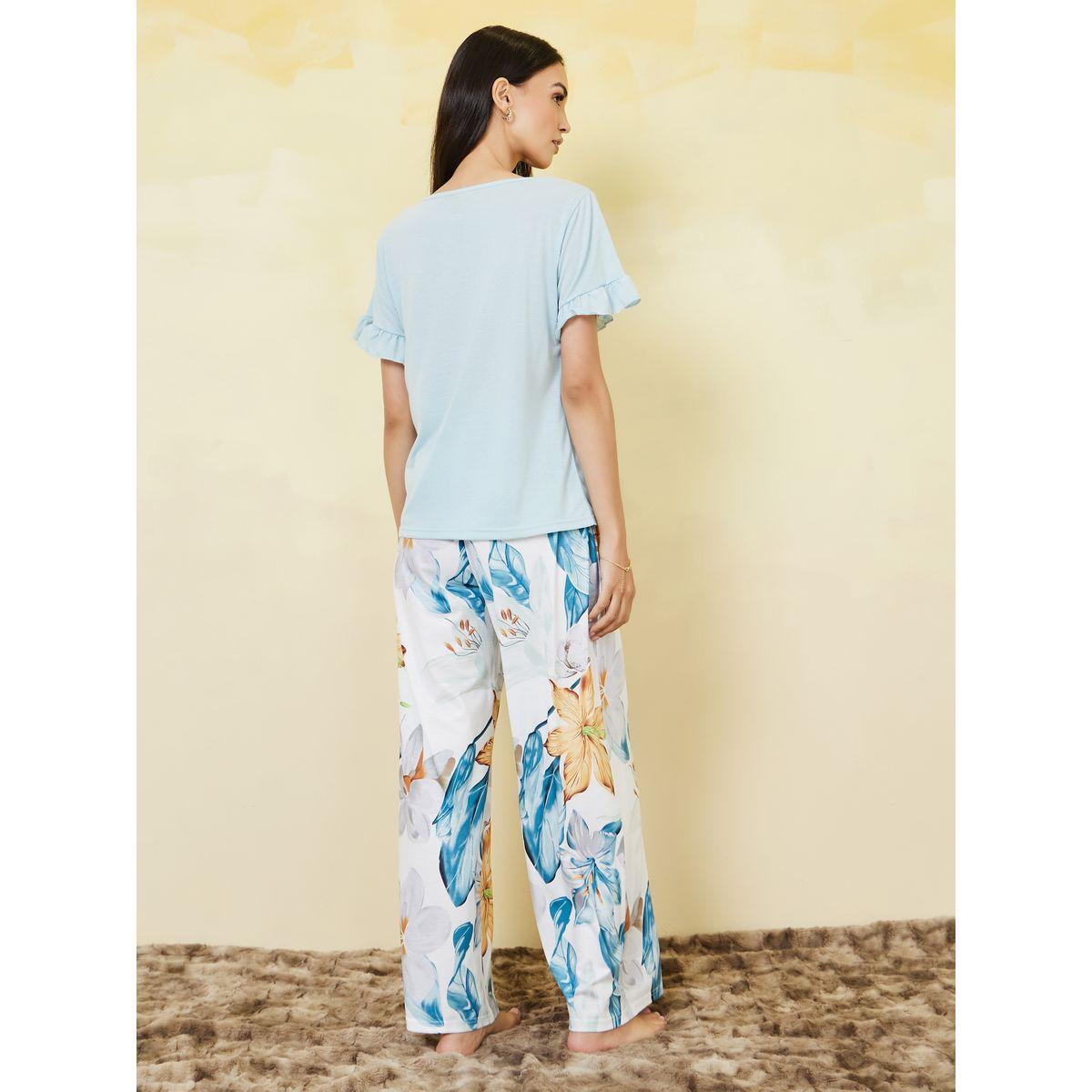 Styli Unwind Ruffle Sleeves T-shirt and Floral Print Wide Leg Pyjama Set-women-clothing-nightwear-pyjamas-longsets-image-6