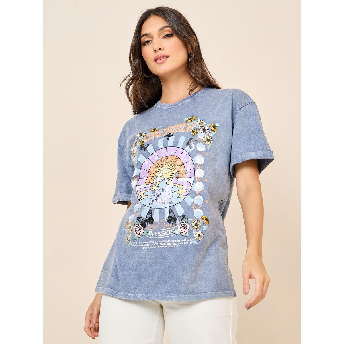 Styli Oversized Acid Wash Dreamer Graphic Longline T-Shirt-women-clothing-tshirts-image-1