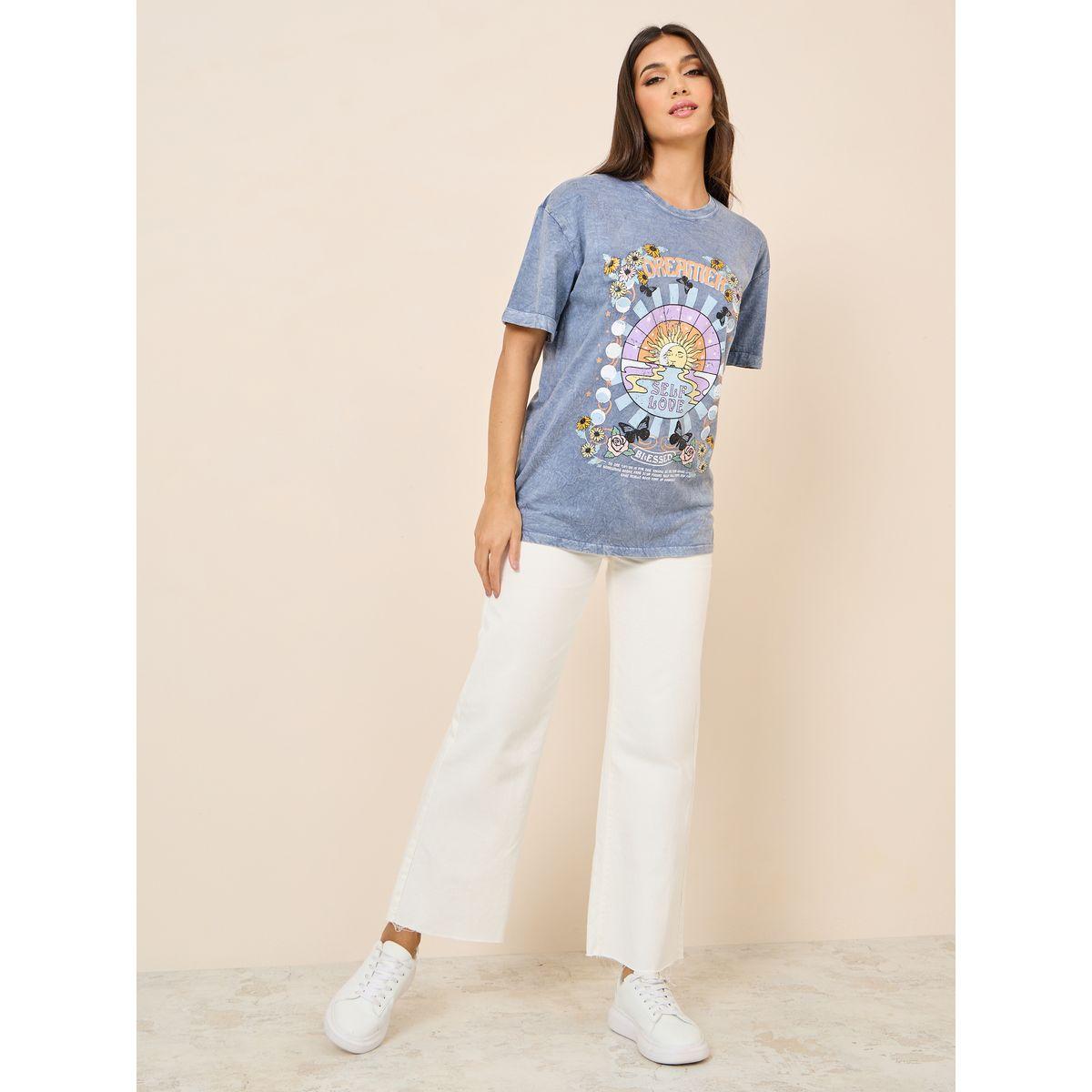 Styli Oversized Acid Wash Dreamer Graphic Longline T-Shirt-women-clothing-tshirts-image-2