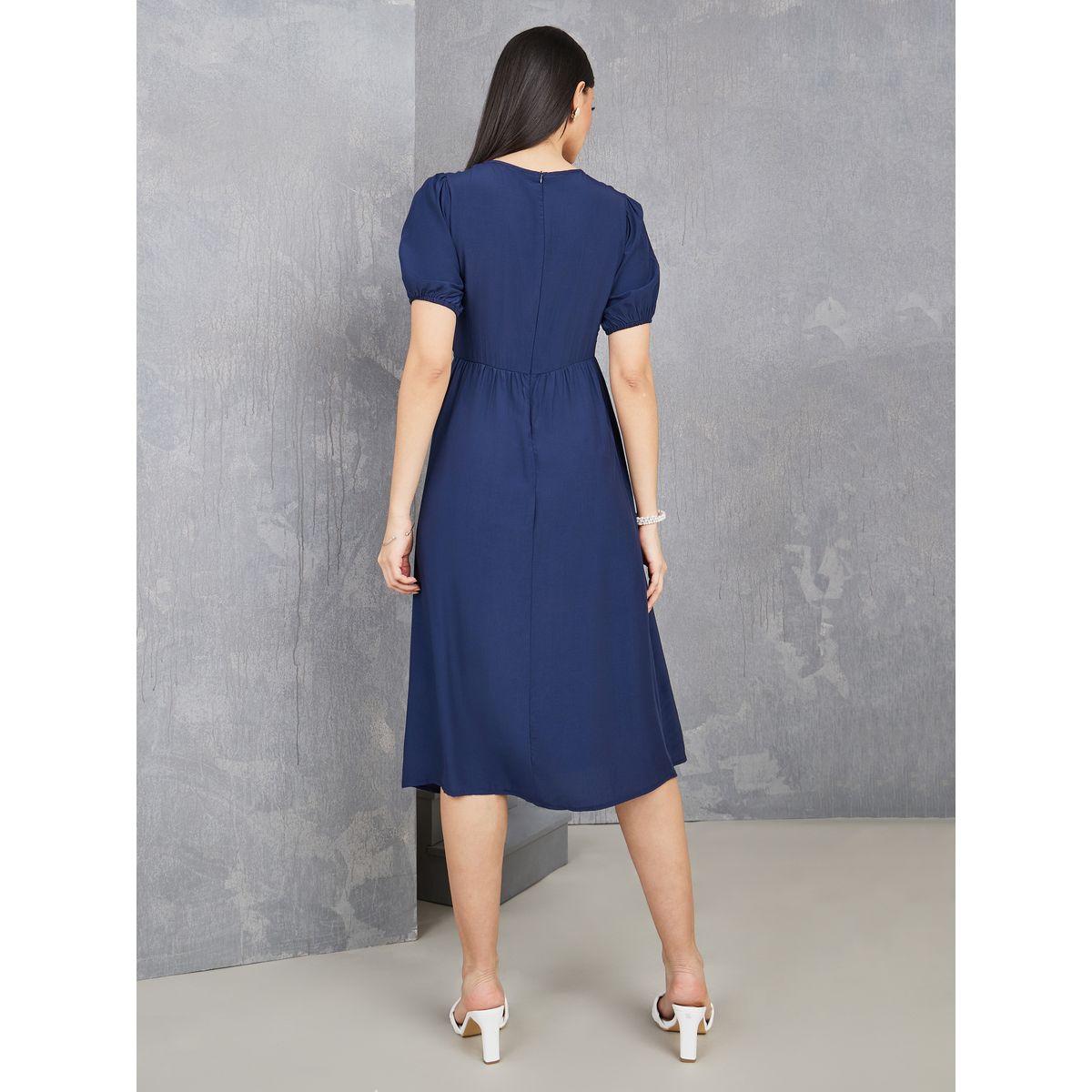 Styli Front Knot Detail V Neck Midi Dress-women-clothing-dresses-image-4