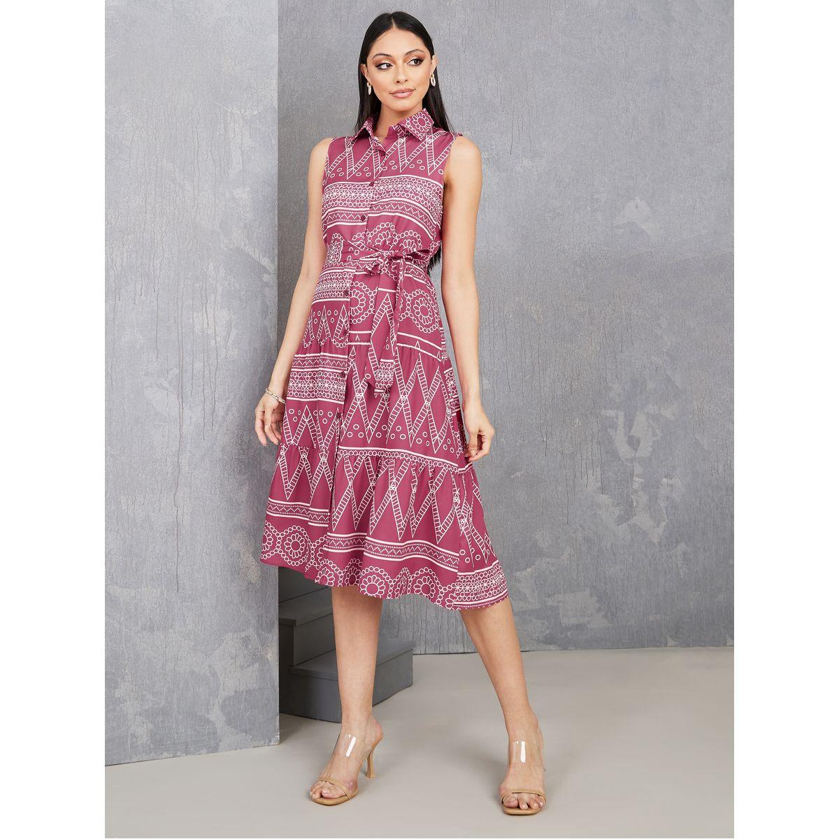 Styli Geo Print Collared Sleeveless Midi Dress-women-clothing-dresses-image-1