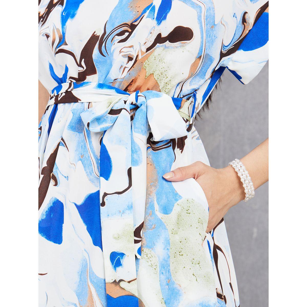Styli Marble Print Self Tie Belt A-Line Midi Dress-women-clothing-dresses-image-3