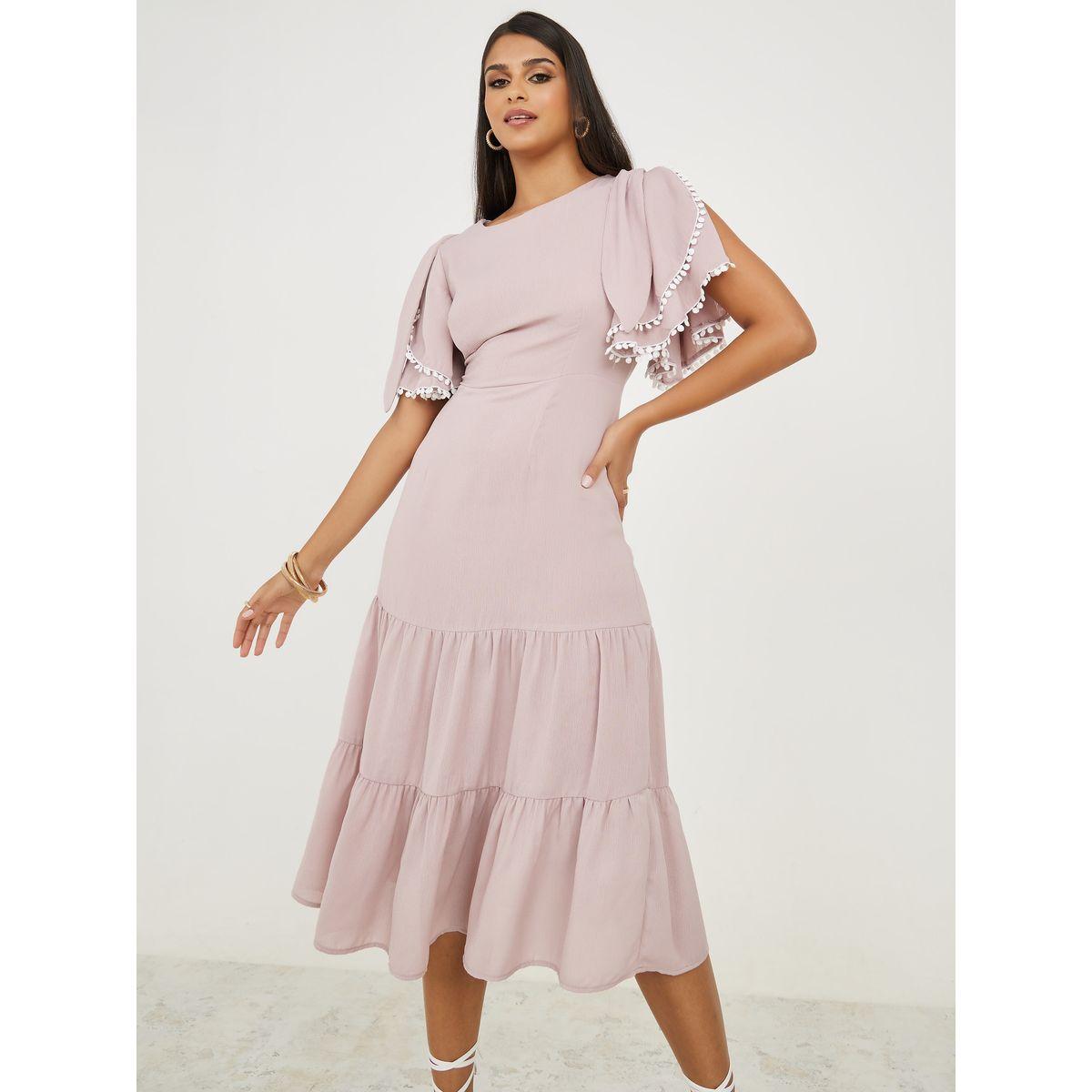 فستان ميدي مزين بكسرات-women-clothing-dresses-image-1