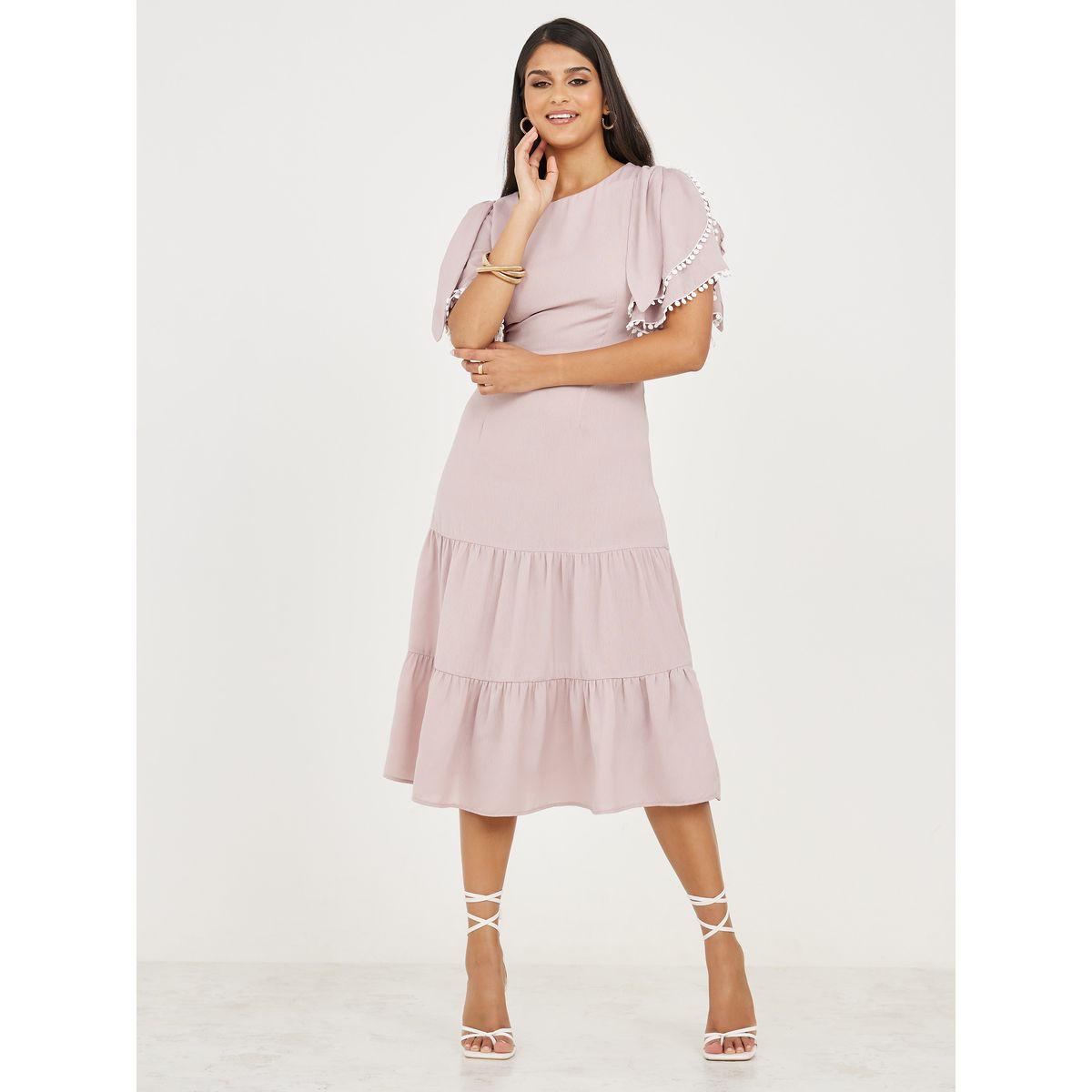 Styli Tassel Trim Sleeves Tiered Midi Dress-women-clothing-dresses-image-2