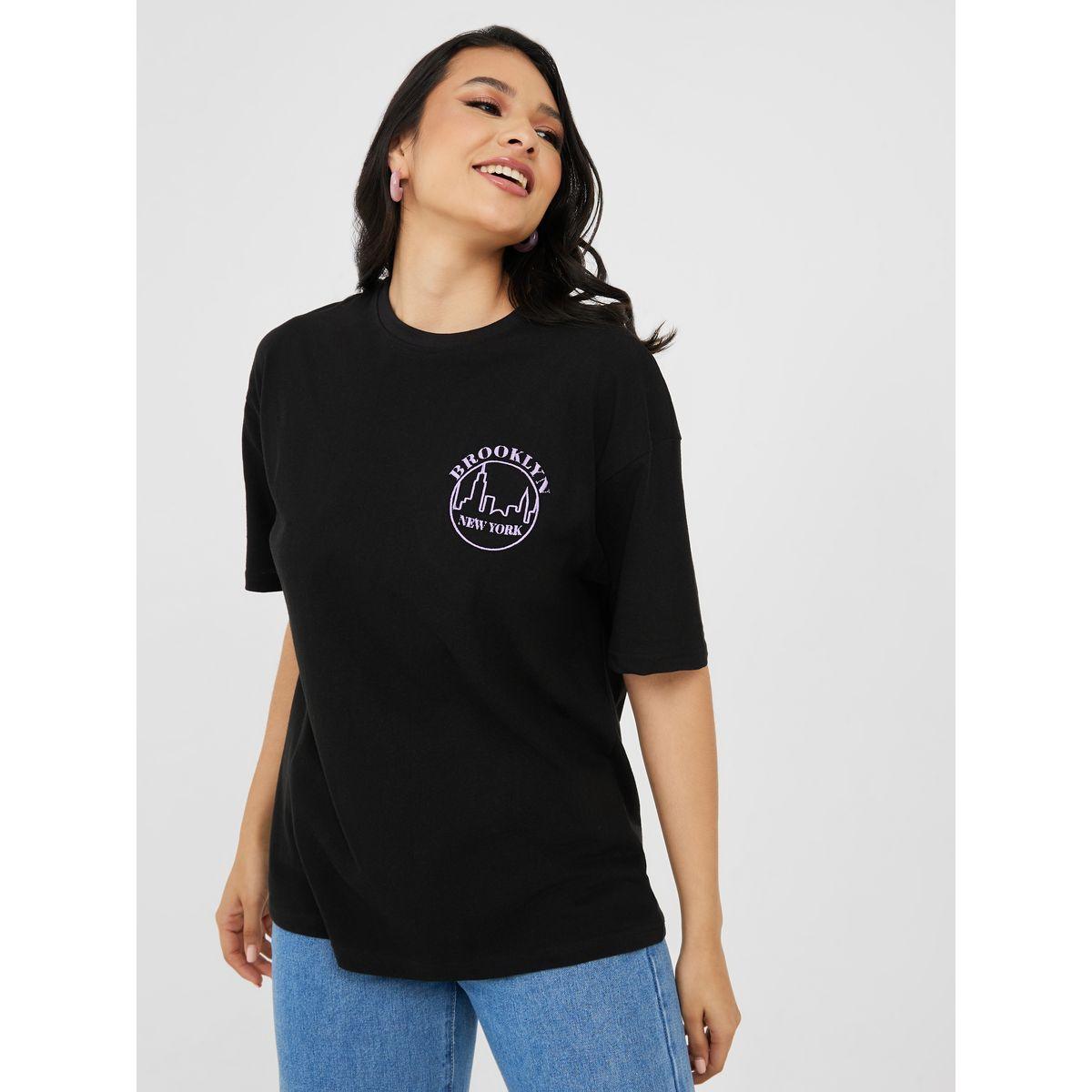 Styli Oversized Embroidered Brooklyn Slogan Longline T-Shirt-women-clothing-tshirts-image-3