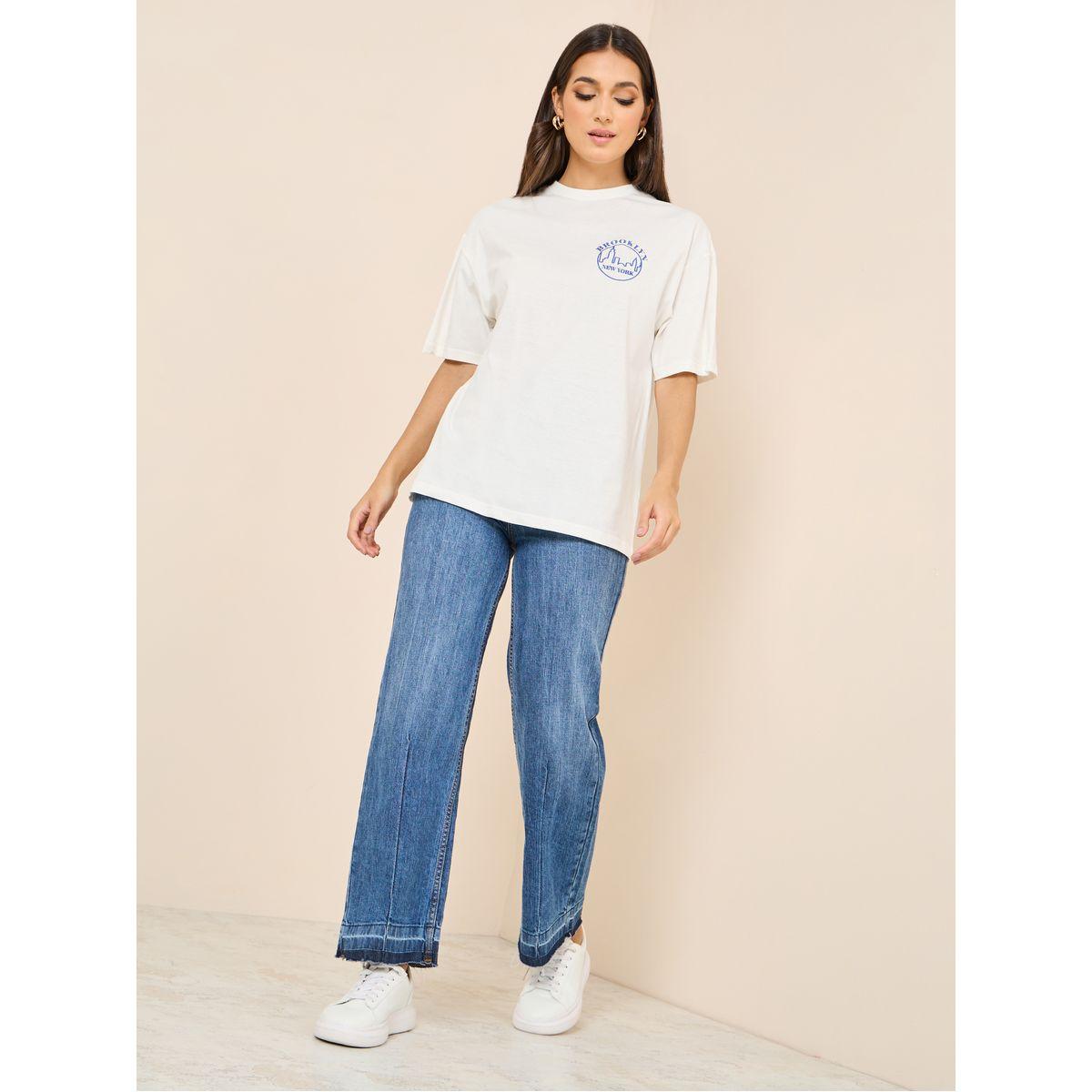 Styli Oversized Embroidered Brooklyn Slogan Longline T-Shirt-women-clothing-tshirts-image-2