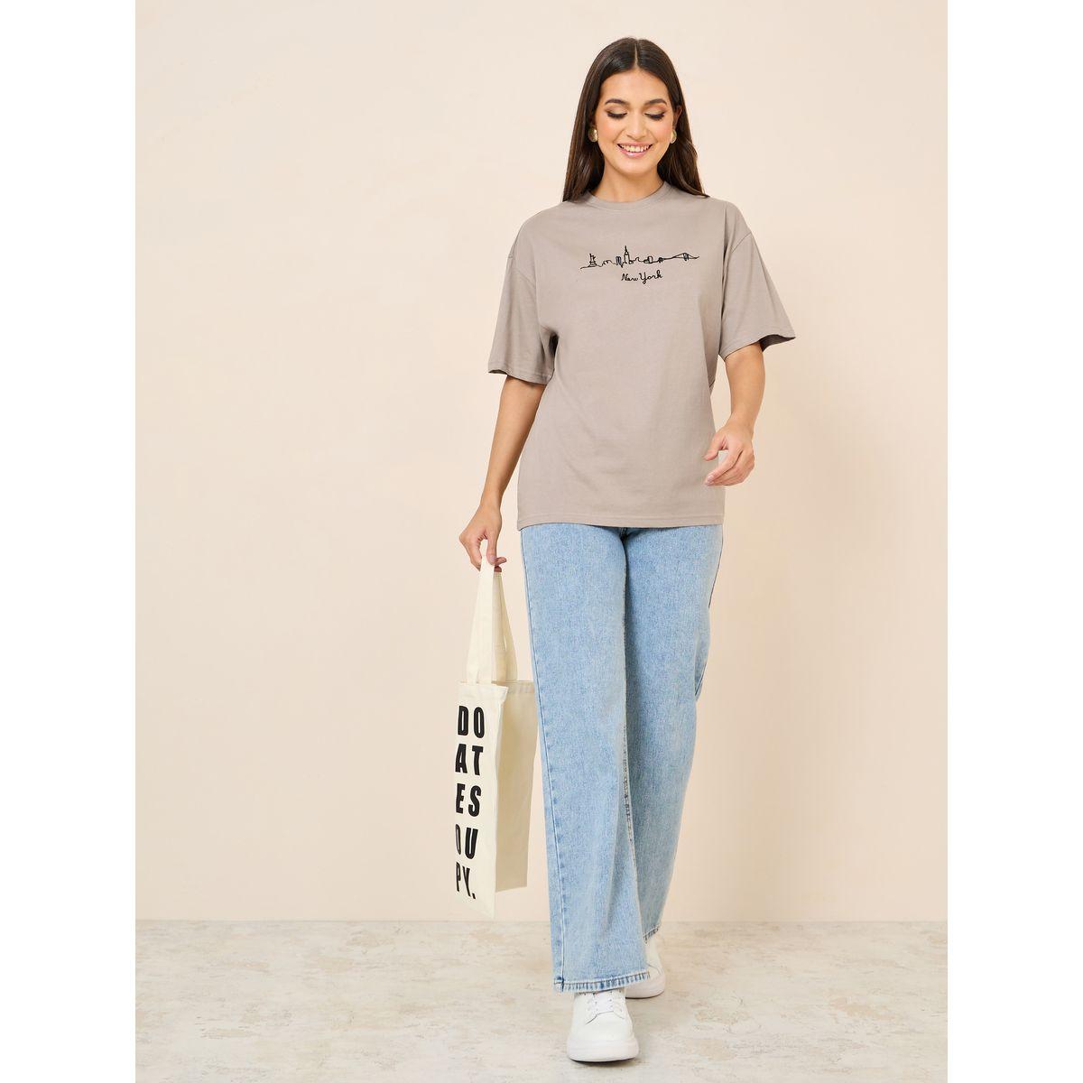 Styli Oversized Cotton Embroidered New York Longline T-Shirt-women-clothing-tshirts-image-2