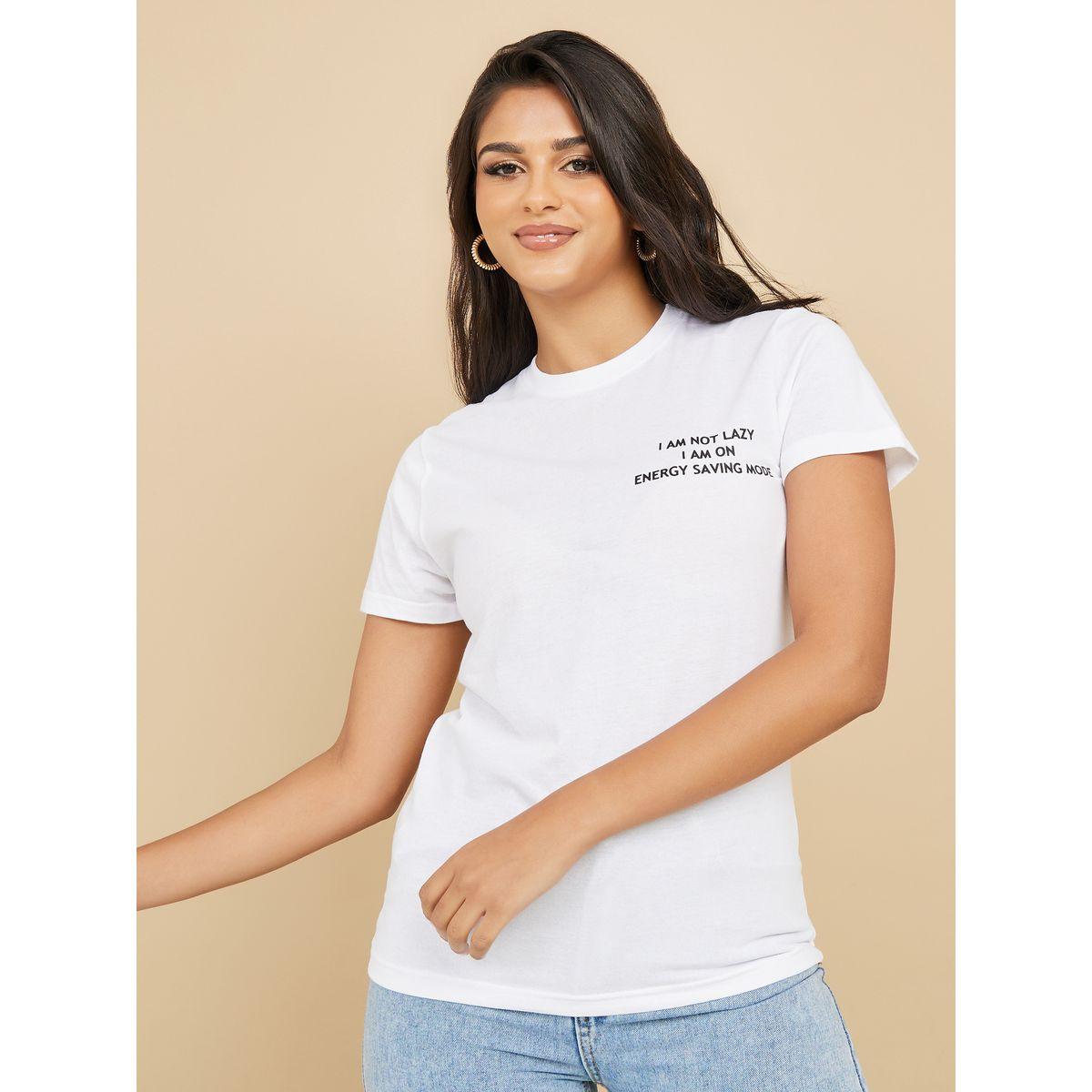 تيشيرت بقصة عادية مطبع بكتابة-women-clothing-tshirts-image-3