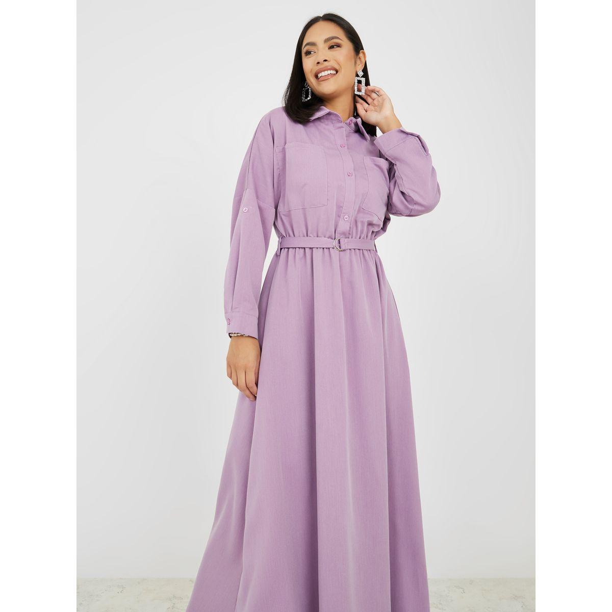 Styli Roll-Up Sleeve Belted Shirt Maxi Dress-women-clothing-dresses-image-2