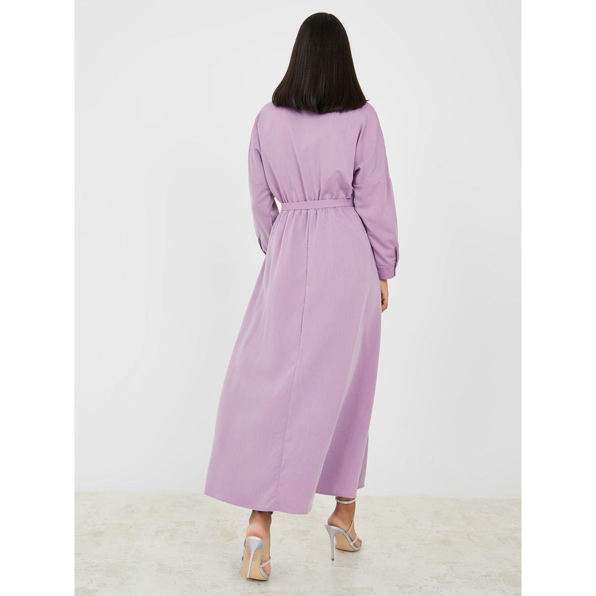 Styli Roll-Up Sleeve Belted Shirt Maxi Dress-women-clothing-dresses-image-6
