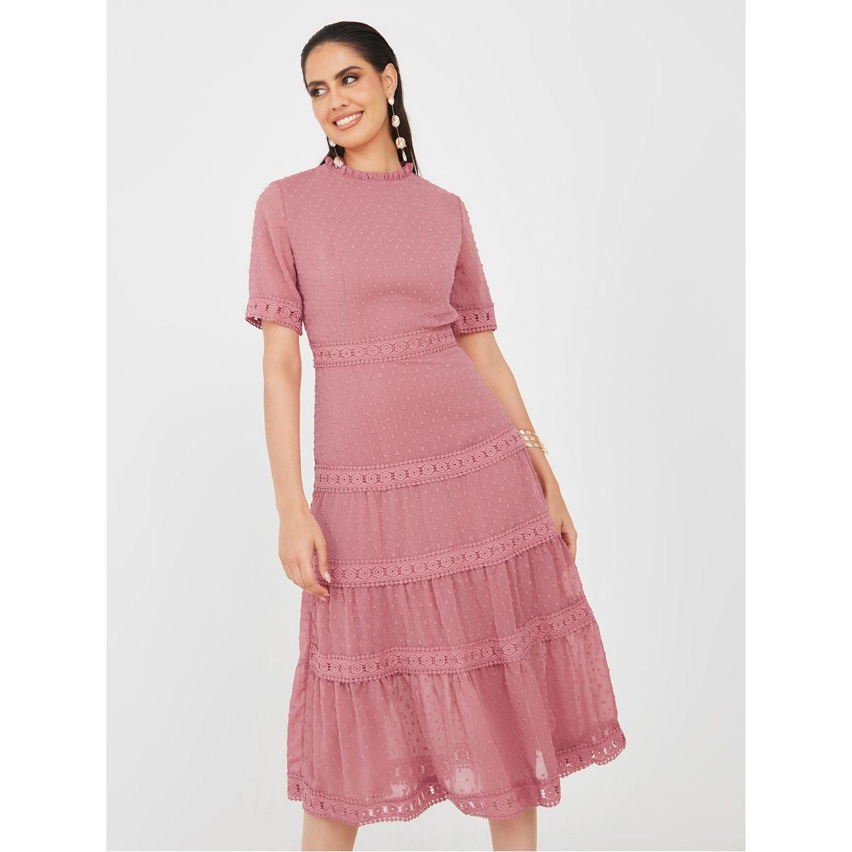 فستان ميدي بكسرات وتداخلات دانتيل-women-clothing-dresses-image-1
