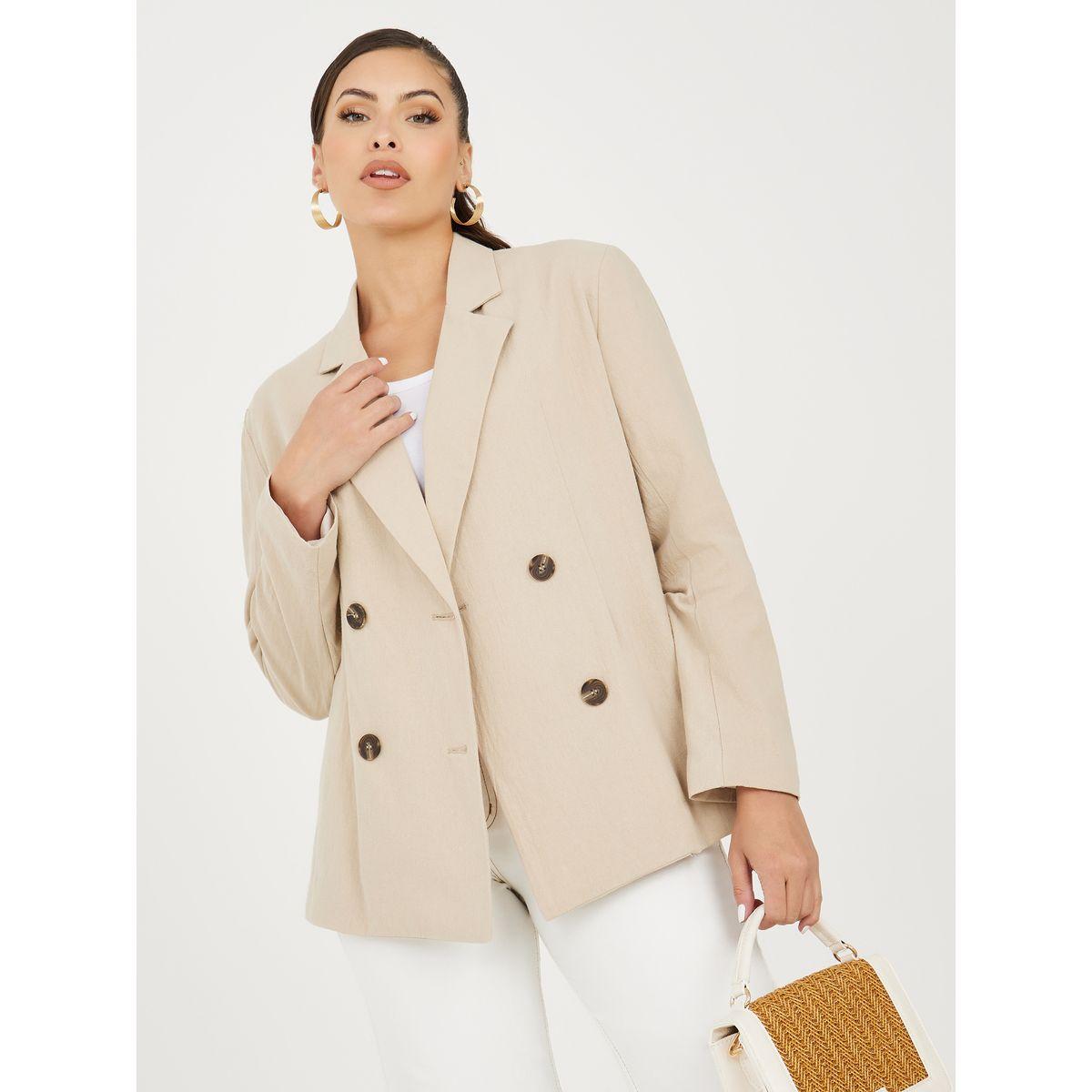 بليزر بياقة مزدوجة ومزين بأزرار-women-clothing-coatsandjackets-blazers-image-1