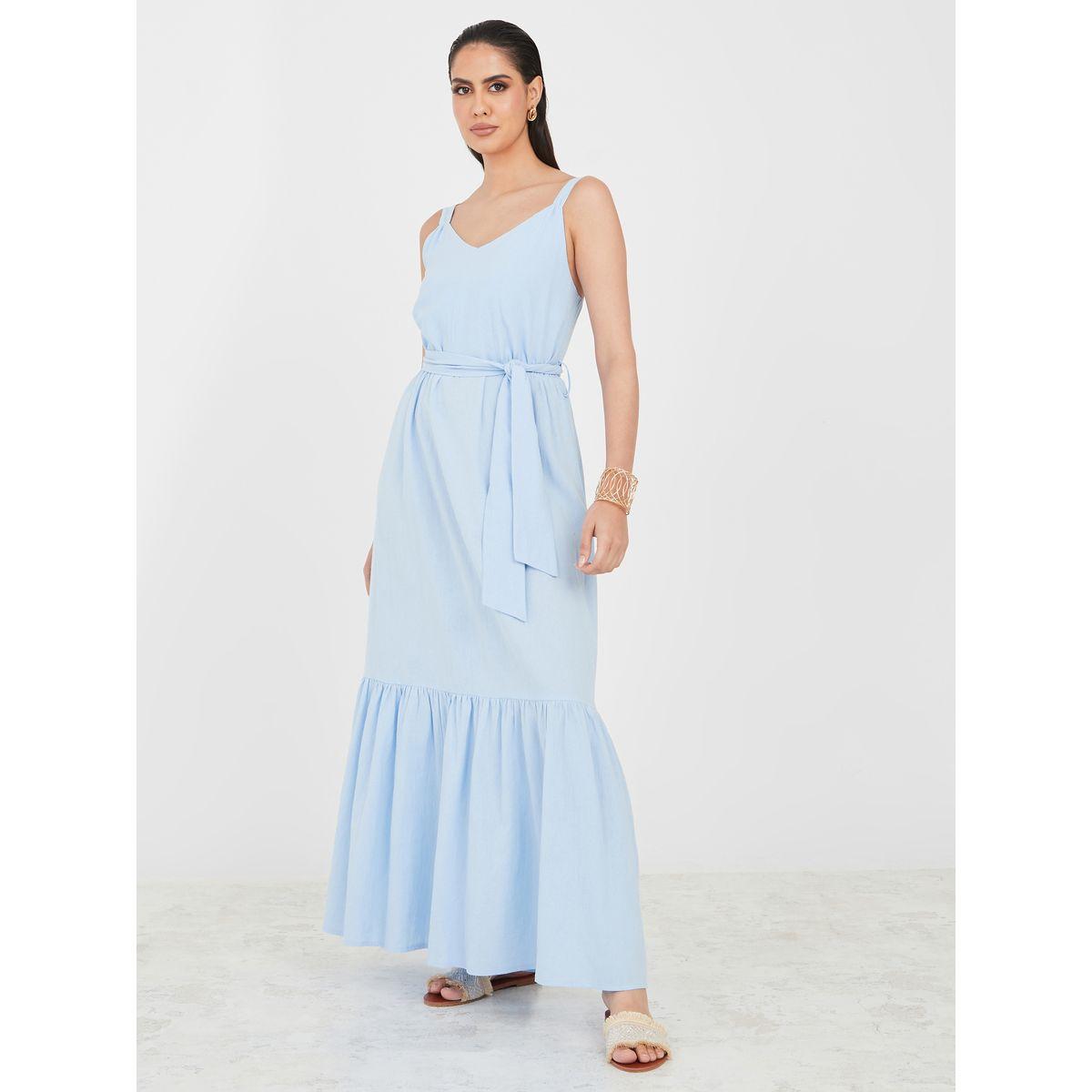 فستان طويل بكسرات بلا اكمام-women-clothing-dresses-image-1