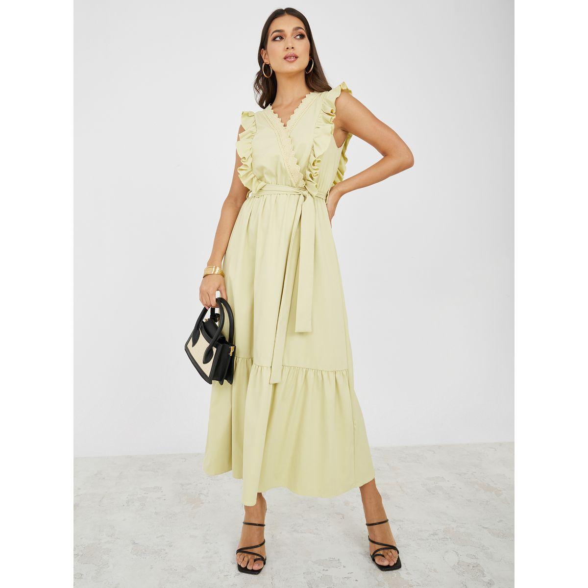 Styli Ruffle Trim V Neck A-Line Maxi Dress-women-clothing-dresses-image-1
