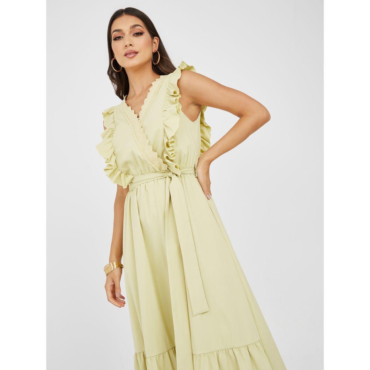 Styli Ruffle Trim V Neck A-Line Maxi Dress-women-clothing-dresses-image-2