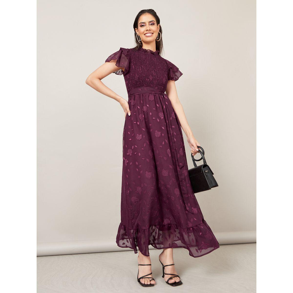 Styli Smocked Detail High Neck A-Line Maxi Dress-women-clothing-dresses-image-1