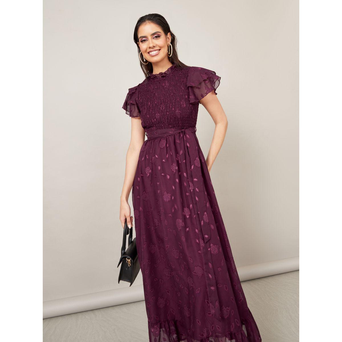 Styli Smocked Detail High Neck A-Line Maxi Dress-women-clothing-dresses-image-2