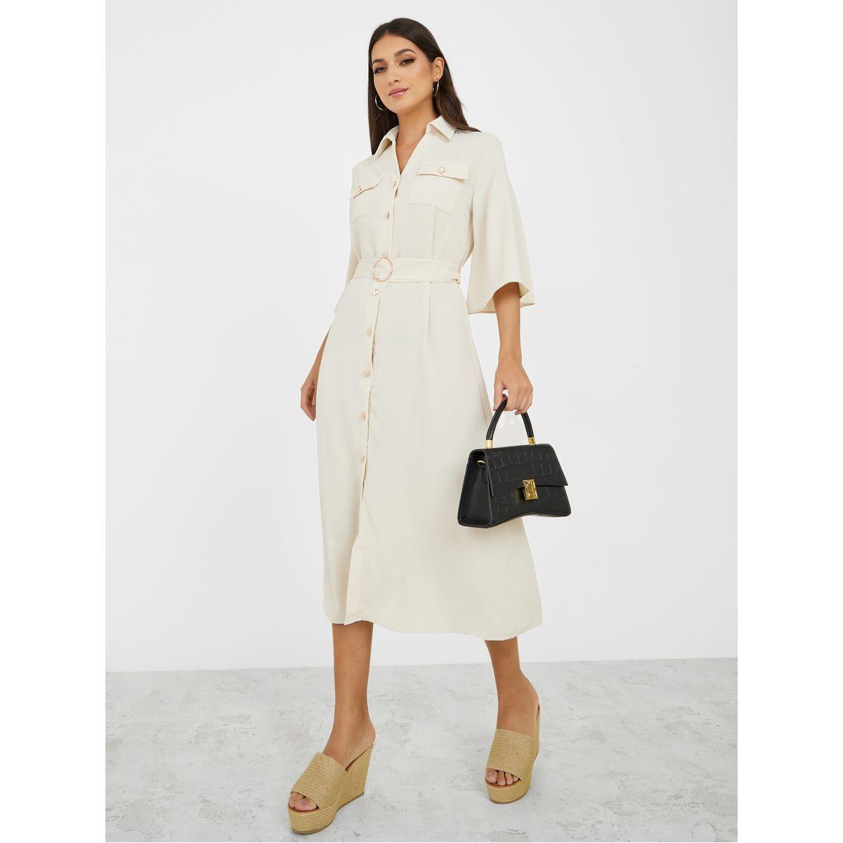 Styli Flap Pocket Belted Shirt Midi Dress-women-clothing-dresses-image-1