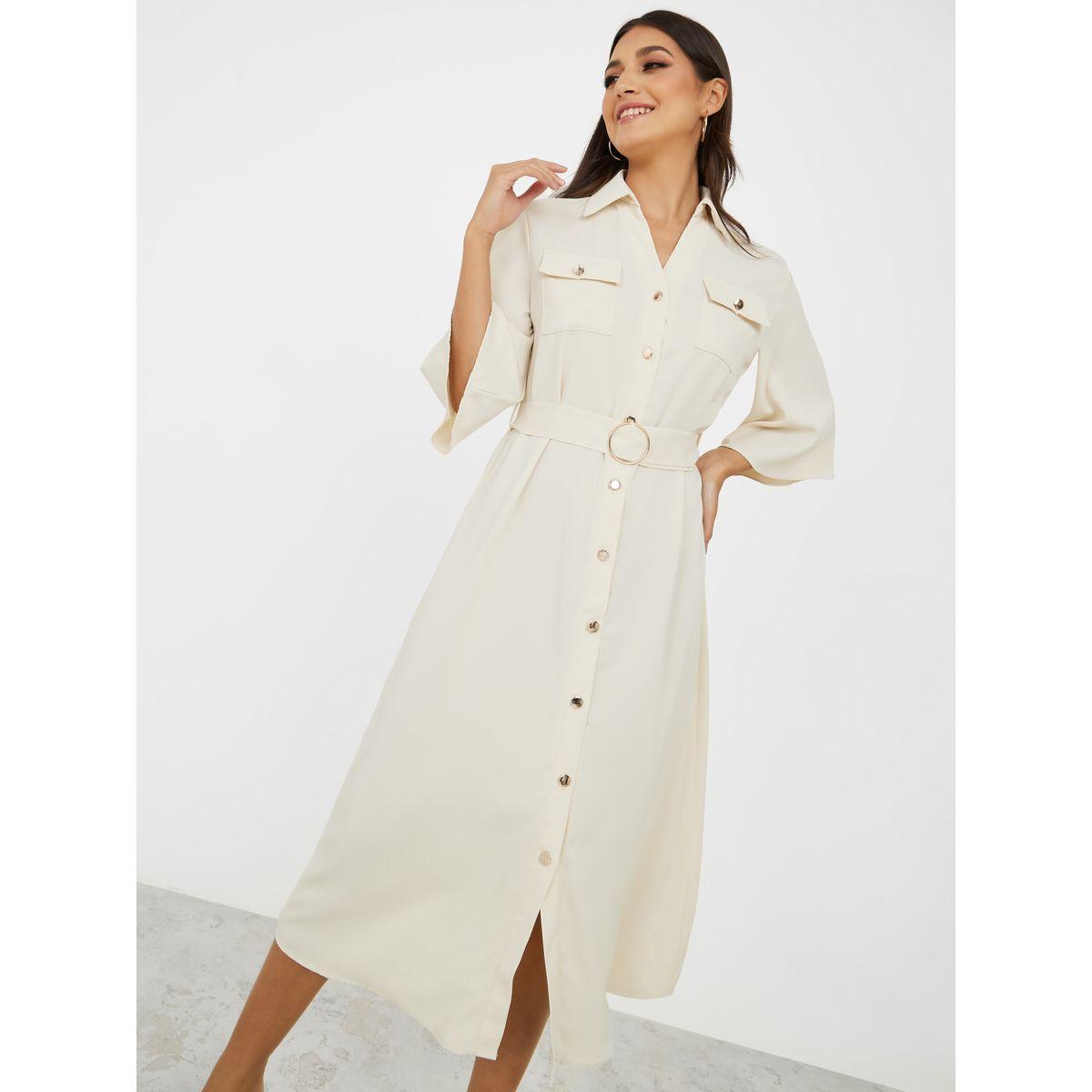 Styli Flap Pocket Belted Shirt Midi Dress-women-clothing-dresses-image-2