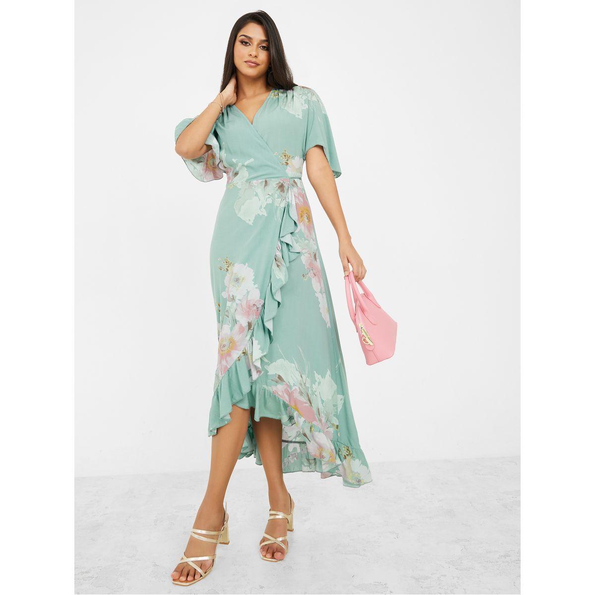 فستان ميدي مطبع بزهور ونمط لف-women-clothing-dresses-image-1